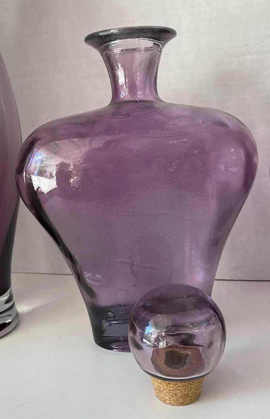 Photo 1 of PURPLE DECORATIVE GLASS VASES (3)