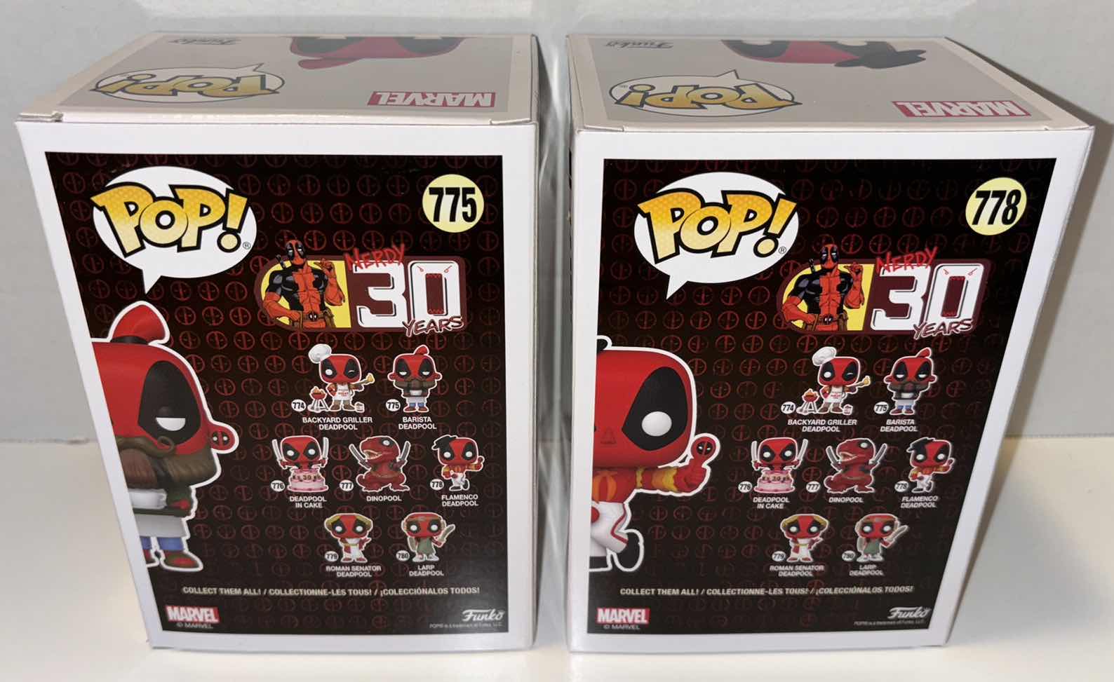 Photo 1 of NEW 2-PACK FUNKO POP! MARVEL DEADPOOL BOBBLEHEAD FIGURE, #775 “BARISTA DEALPOOL” & #778 “FLAMENCO DEADPOOL”