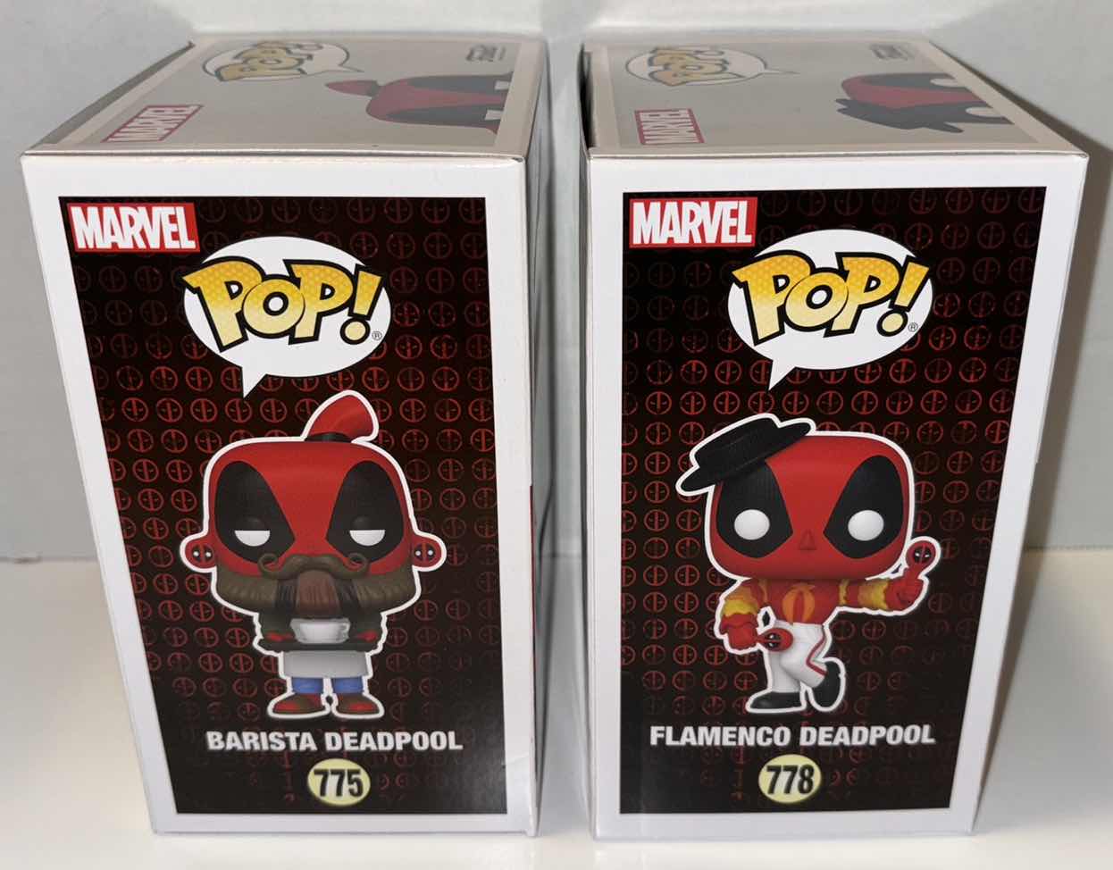 Photo 1 of NEW 2-PACK FUNKO POP! MARVEL DEADPOOL BOBBLEHEAD FIGURE, #775 “BARISTA DEALPOOL” & #778 “FLAMENCO DEADPOOL”