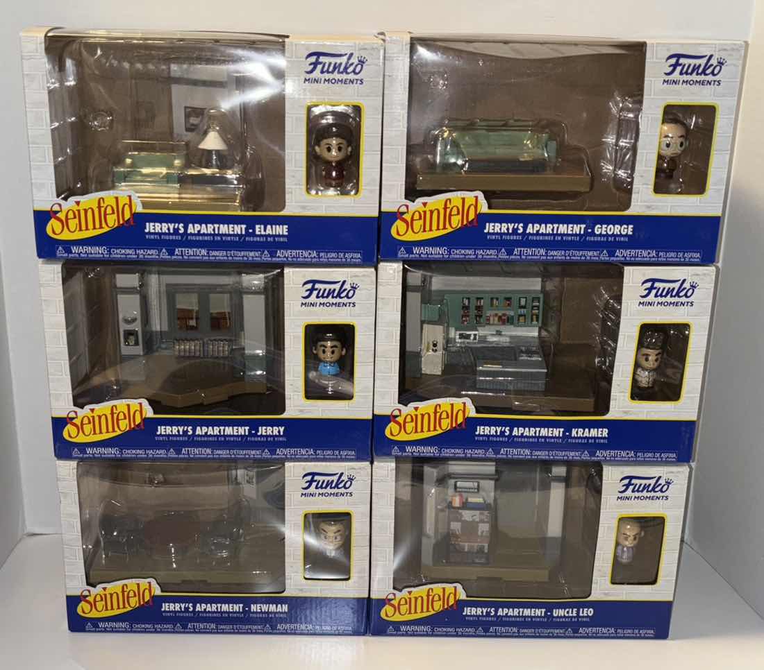 Photo 1 of NEW 6-PACK COMPLETE SET FUNKO MINI MOMENTS, SEINFELD JERRY’S APARTMENT “ELAINE, GEORGE, JERRY, KRAMER, NEWMAN & UNCLE LEO”