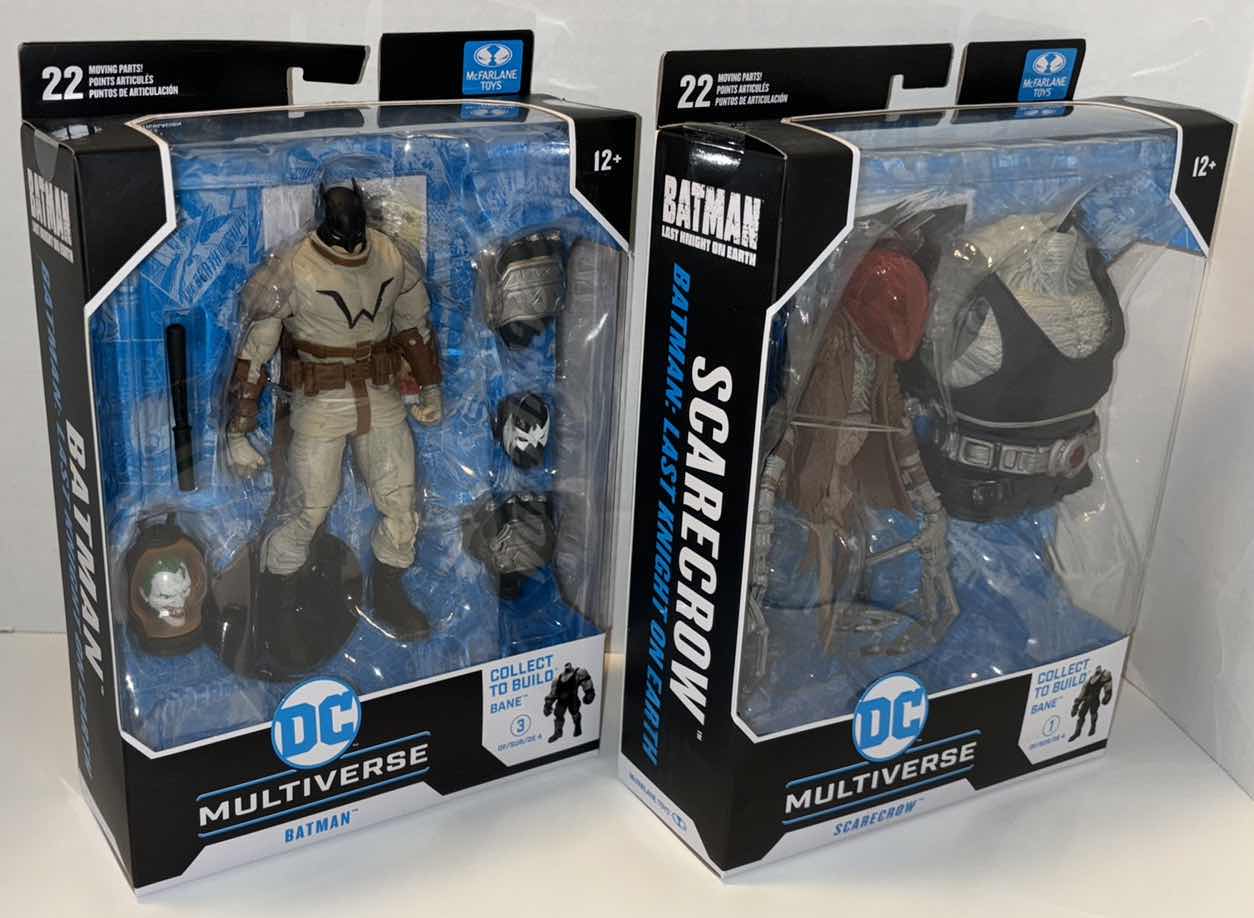 Photo 1 of NEW 2-PACK MCFARLANE TOYS DC MULTIVERSE ACTION FIGURE & ACCESSORIES, BATMAN:
LAST KNIGHT ON EARTH "BATMAN" & “SCARECROW” (COLLECT TO BUILD
“BANE”- #3 & #1 OF 4)