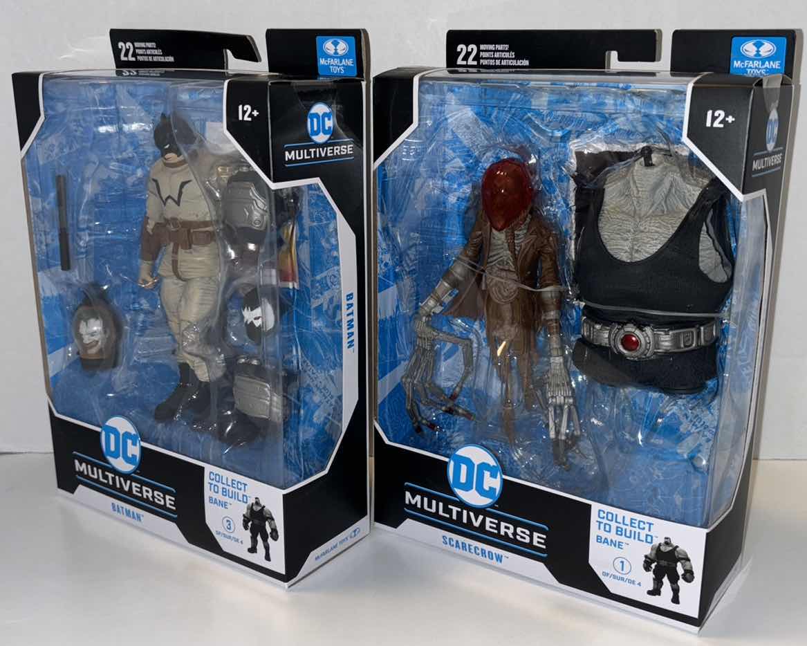 Photo 1 of NEW 2-PACK MCFARLANE TOYS DC MULTIVERSE ACTION FIGURE & ACCESSORIES, BATMAN:
LAST KNIGHT ON EARTH "BATMAN" & “SCARECROW” (COLLECT TO BUILD
“BANE”- #3 & #1 OF 4)