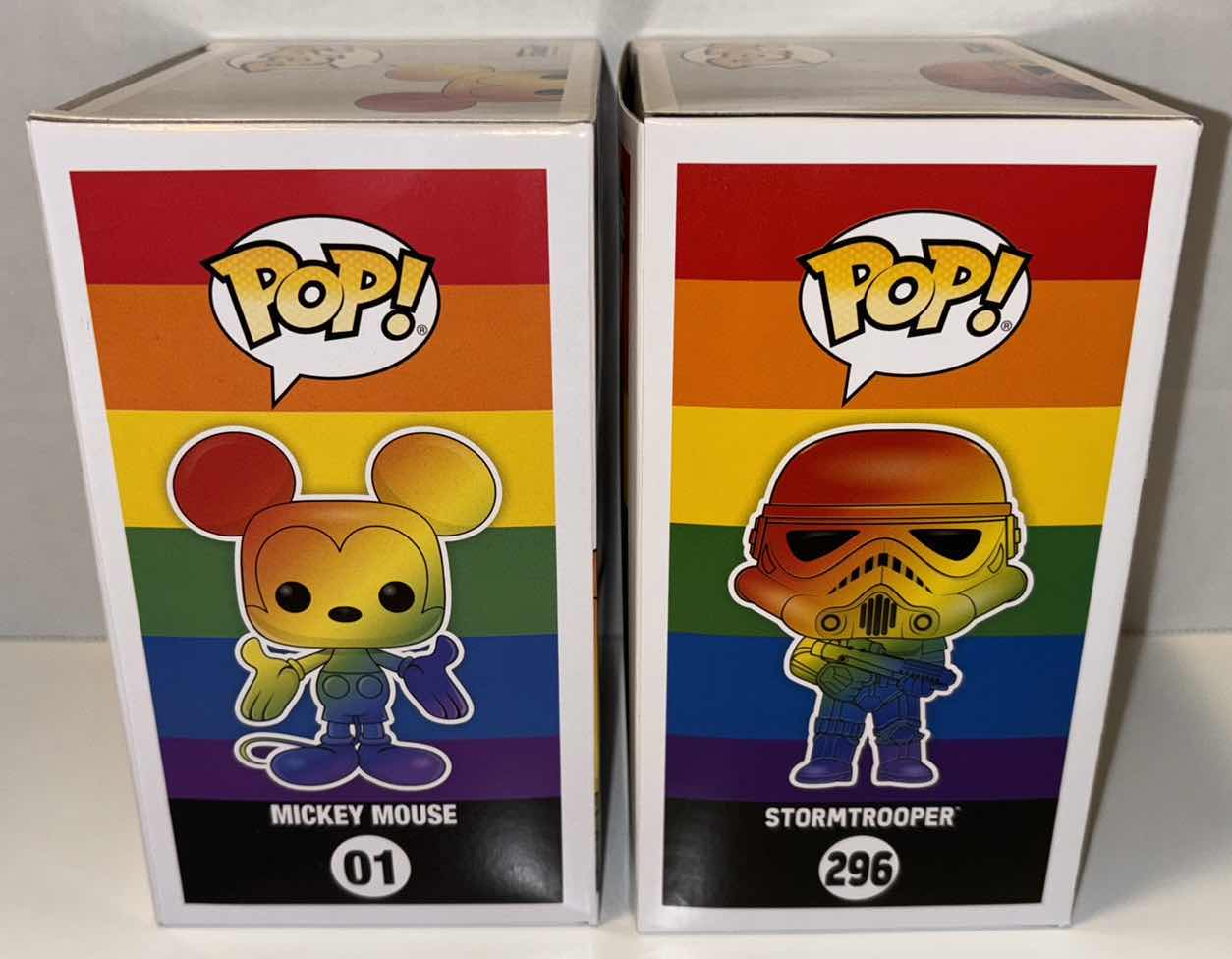 Photo 1 of NEW 2-PACK FUNKO POP! PRIDE VINYL FIGURE/BOBBLE-HEAD, #01 “MICKEY MOUSE” & #296 “STORMTROOPER”