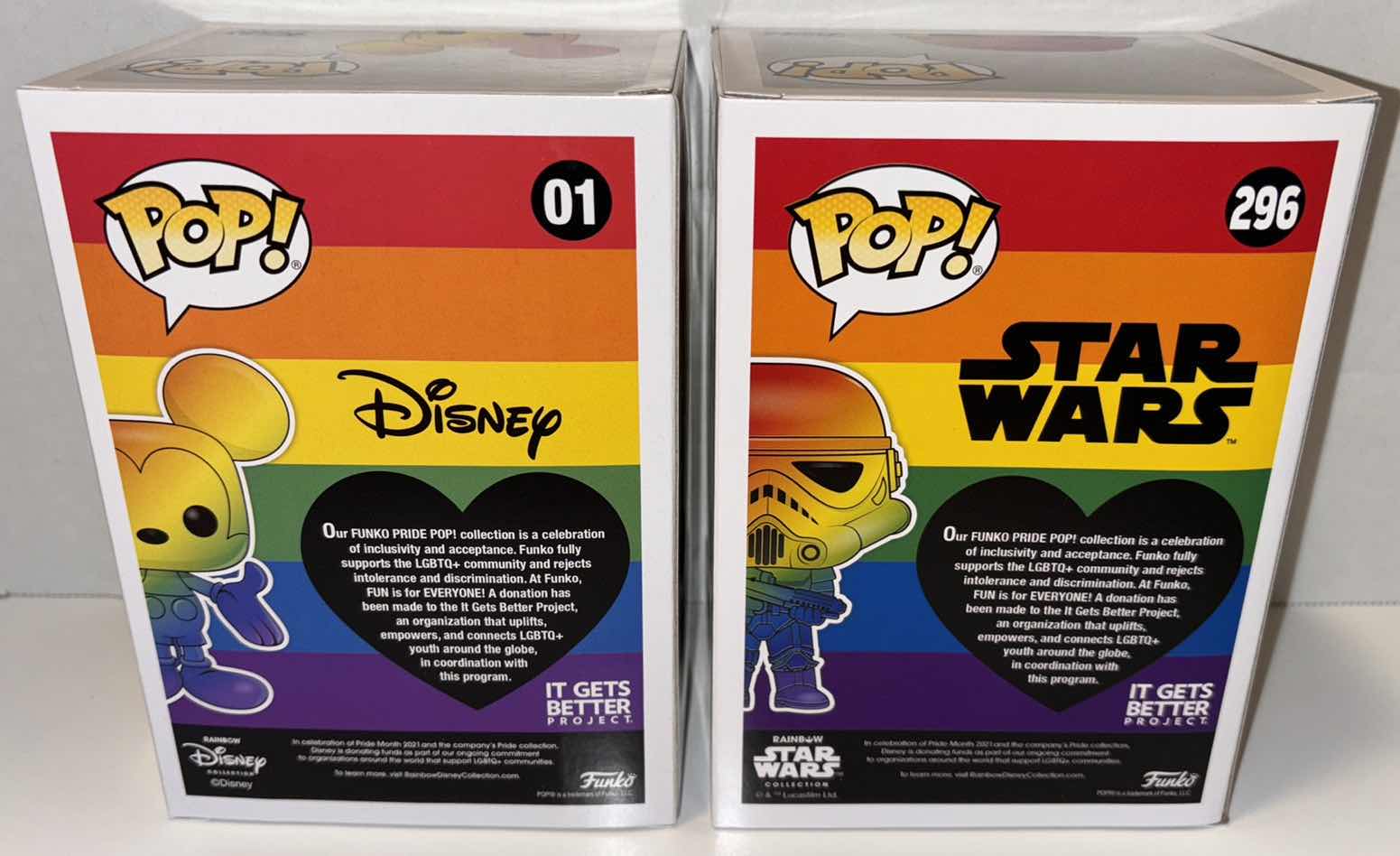 Photo 1 of NEW 2-PACK FUNKO POP! PRIDE VINYL FIGURE/BOBBLE-HEAD, #01 “MICKEY MOUSE” & #296 “STORMTROOPER”
