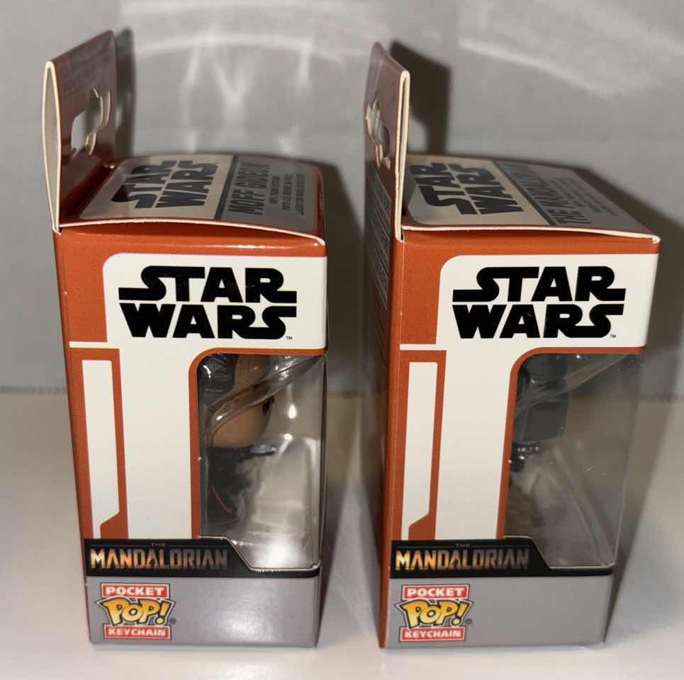 Photo 1 of NEW 2-PACK FUNKO POP!
STAR WARS POCKET POP VINYL FIGURE KEYCHAIN, "MOFF GIDEON" & "THE MANDALORIAN W BLASTER"