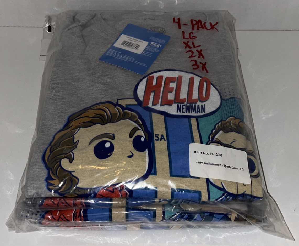 Photo 1 of NEW 4-PACK MULTI-SIZE BUNDLE FUNKO POP! SEINFELD TEE “JERRY/NEWMAN” T-SHIRTS (COLOR: SPORTS GREY, SIZES: L, XL, 2X, 3X)