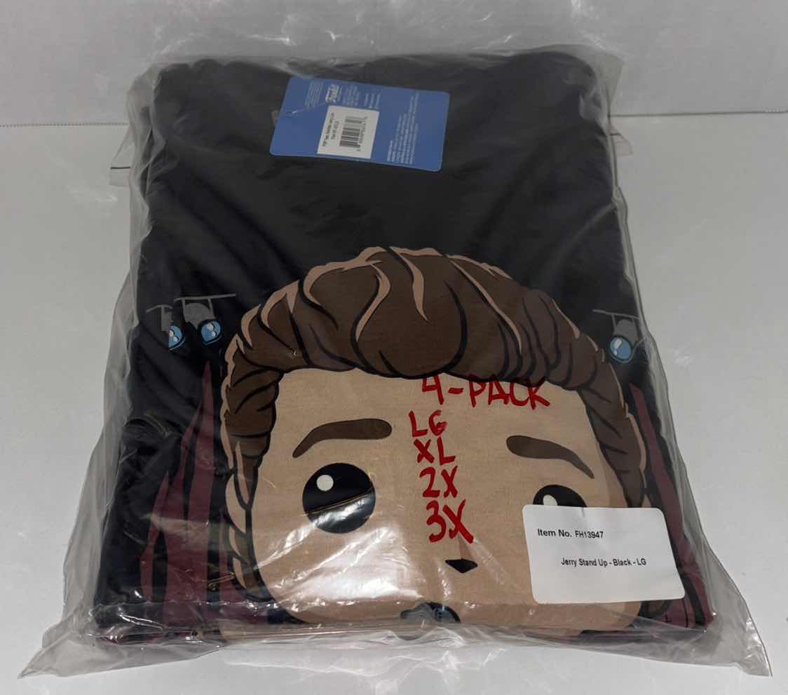 Photo 1 of NEW 4-PACK MULTI-SIZE BUNDLE FUNKO POP! SEINFELD TEE “JERRY STAND-UP” T-SHIRTS (COLOR: BLACK, SIZES: L, XL, 2X, 3X)