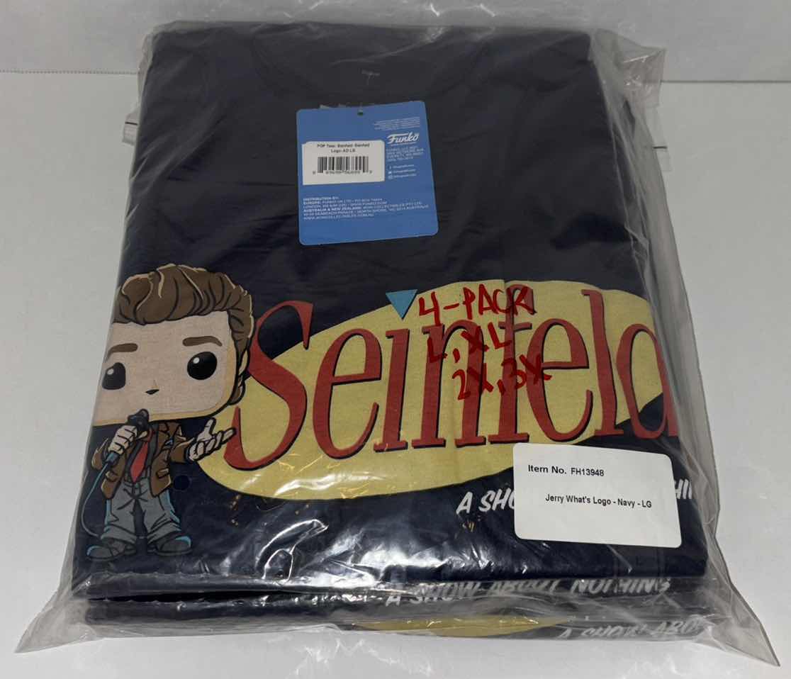 Photo 1 of NEW 4-PACK MULTI-SIZE BUNDLE FUNKO POP! SEINFELD TEE “SEINFELD LOGO” T-SHIRTS (COLOR: NAVY, SIZES: L, XL, 2X, 3X)