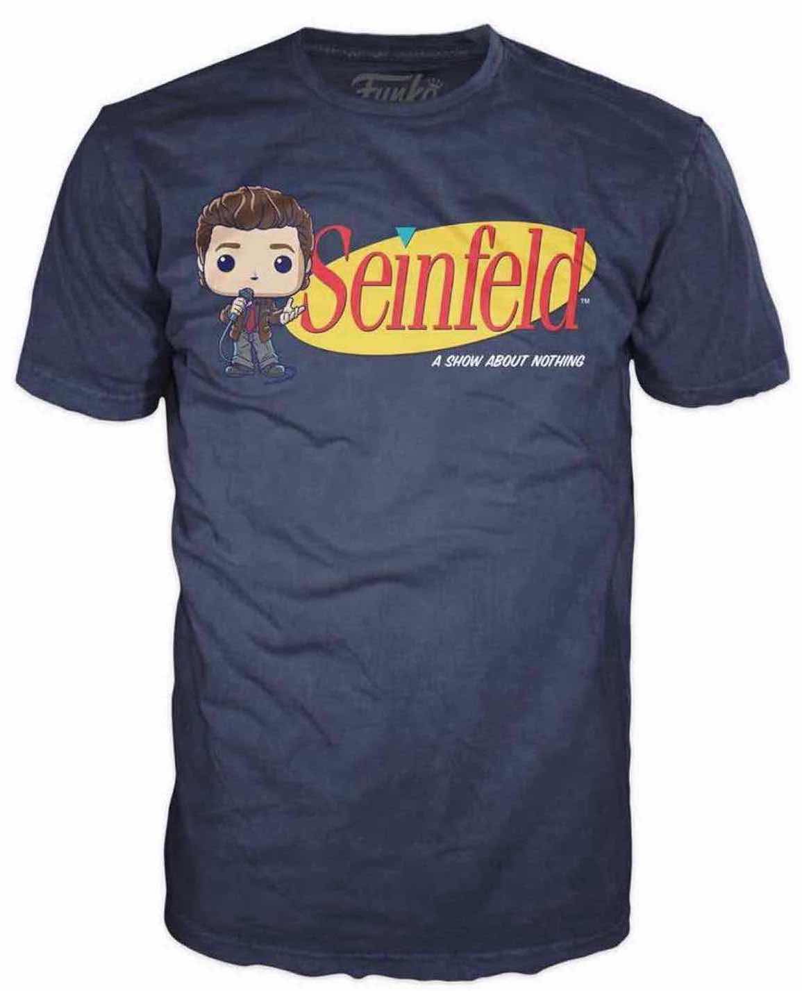Photo 1 of NEW 3-PACK VARIETY BUNDLE FUNKO POP! SEINFELD TEE “GEORGE, ELAINE, SEINFELD LOGO” T-SHIRTS  (COLOR: WHITE, NAVY, SIZES: X-LARGE)