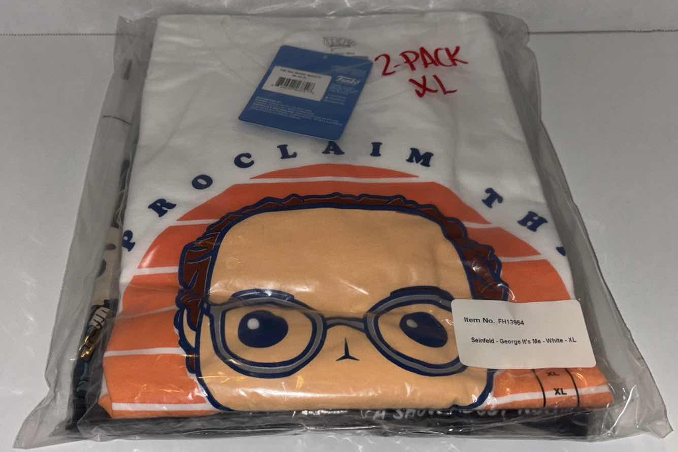 Photo 1 of NEW 2-PACK VARIETY BUNDLE FUNKO POP! SEINFELD TEE “GEORGE & SEINFELD LOGO” T-SHIRTS  (COLOR: WHITE, NAVY, SIZES: X-LARGE)