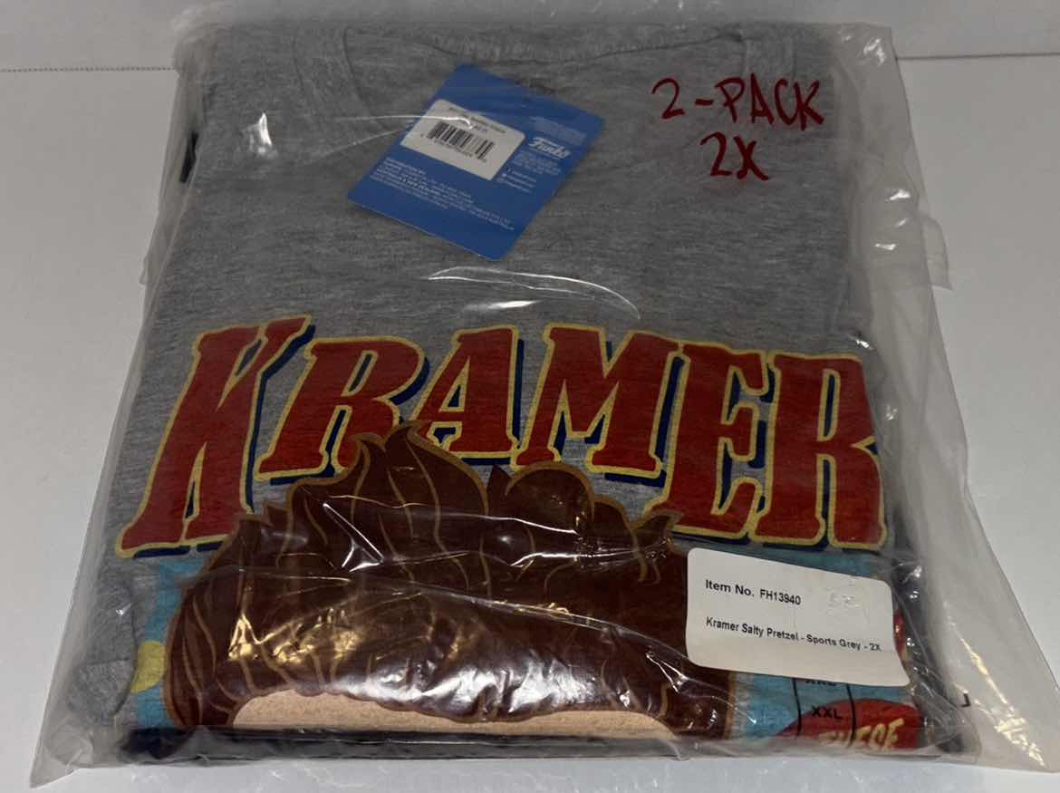 Photo 1 of NEW 2-PACK VARIETY BUNDLE FUNKO POP! SEINFELD TEE “KRAMER & SEINFELD LOGO” T-SHIRTS  (COLOR: SPORTS GREY & NAVY, SIZES: 2X)