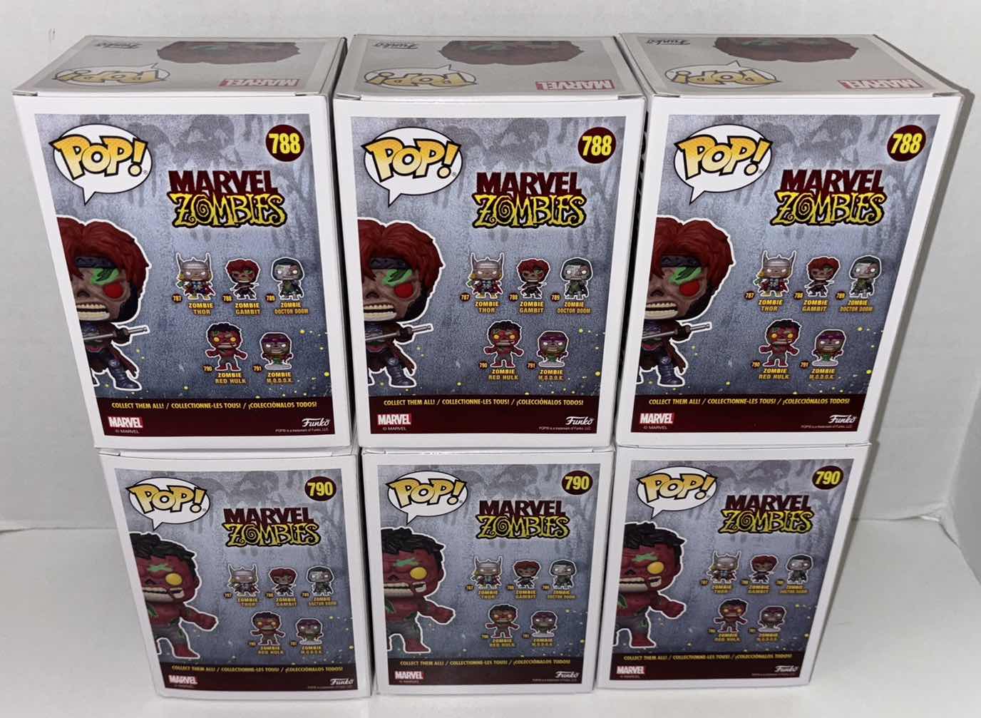 Photo 1 of NEW 6-PACK ASSORTED MARVEL ZOMBIES FUNKO POP! BOBBLE-HEAD FIGURES, #788 ZOMBIE GAMBIT (3) & #790 ZOMBIE RED HULK (3)