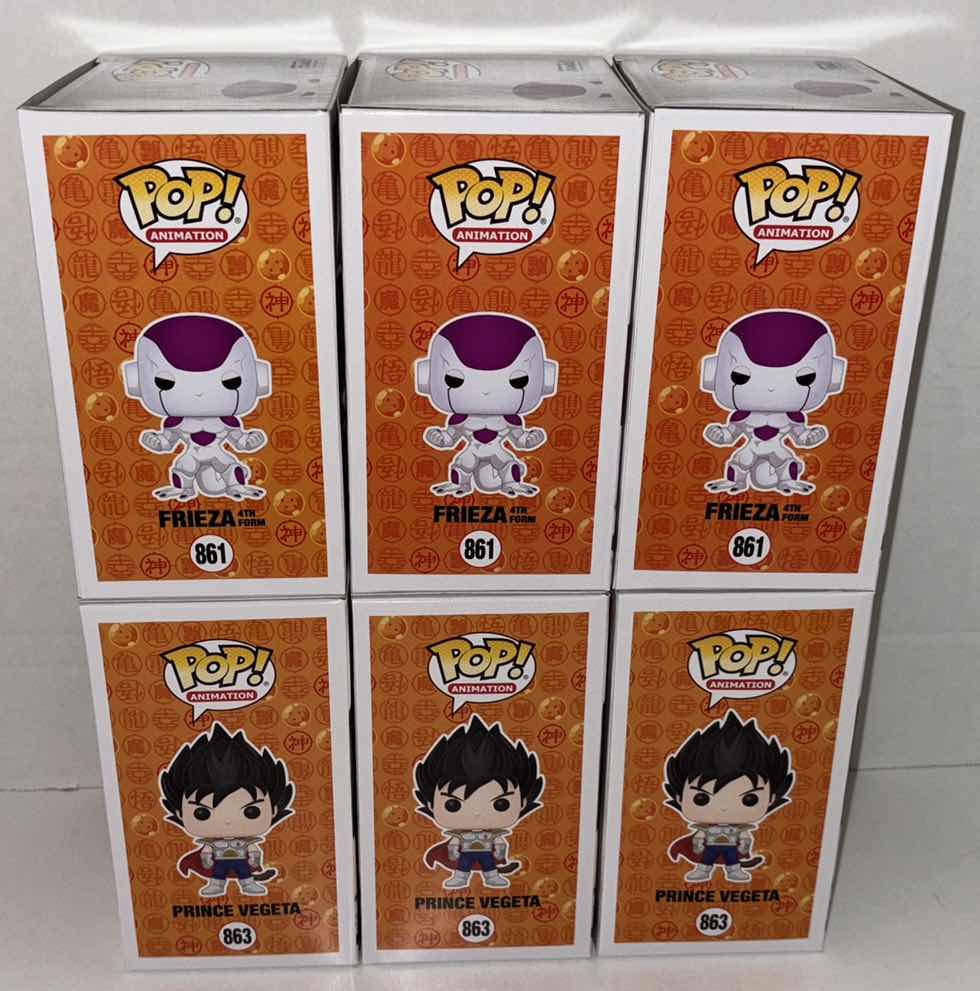 Photo 1 of NEW 6-PACK ASSORTED DRAGONBALL Z  ANIMATION FUNKO POP! VINYL FIGURES, #861 FRIEZA 4TH FORM (3) & #863 PRINCE VEGETA (3)