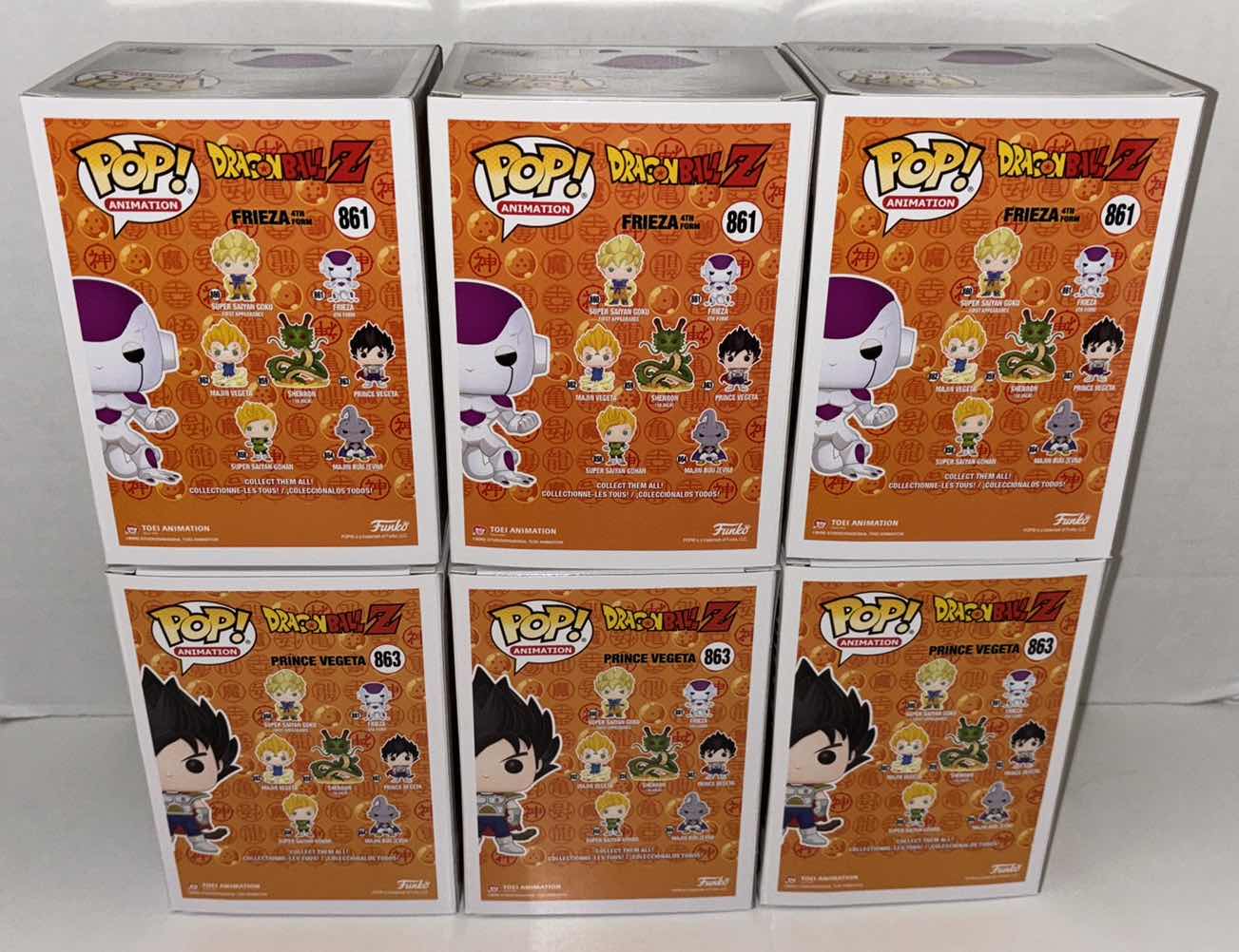 Photo 1 of NEW 6-PACK ASSORTED DRAGONBALL Z  ANIMATION FUNKO POP! VINYL FIGURES, #861 FRIEZA 4TH FORM (3) & #863 PRINCE VEGETA (3)