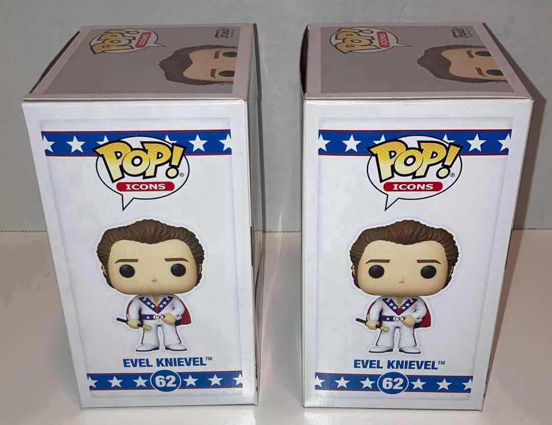 Photo 1 of NEW 2-PACK FUNKO POP! EVEL VINYL FIGURE, #62 EVEL KNIEVEL