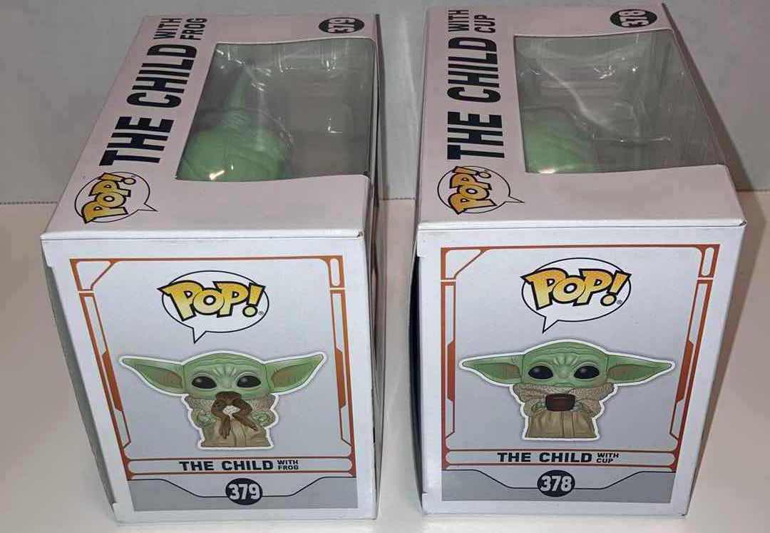 View 2 of NEW 2-PACK FUNKO POP! STAR WARS BOBBLE-HEAD FIGURE, #379 THE CHILD W FROG & #378 THE CHILD W CUP