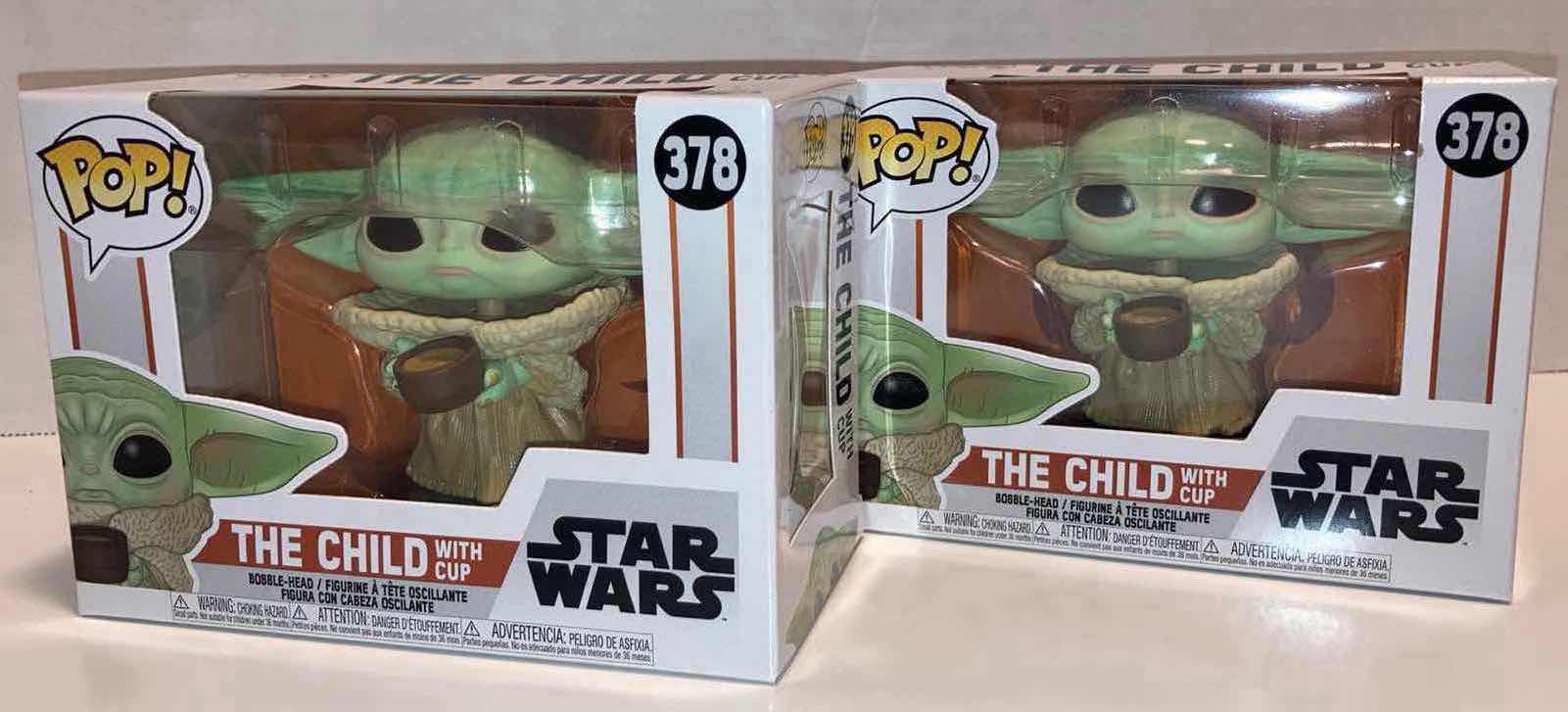 View 1 of NEW 2-PACK FUNKO POP! STAR WARS BOBBLE-HEAD FIGURE, #378 THE CHILD W CUP
