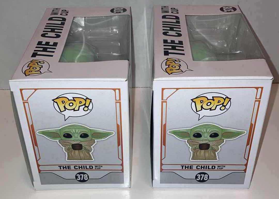 View 2 of NEW 2-PACK FUNKO POP! STAR WARS BOBBLE-HEAD FIGURE, #378 THE CHILD W CUP