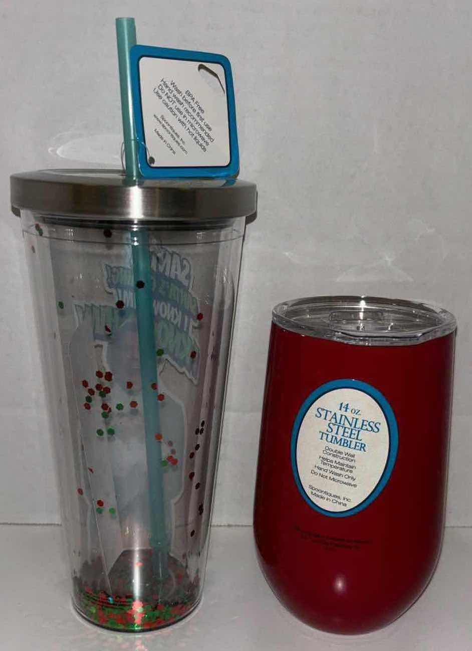 Photo 1 of NEW 2-PACK SPOONIQUES “ELF” THEMED 20 OZ INSULATED CUP & 14 OZ STAINLESS STEEL TUMBLER