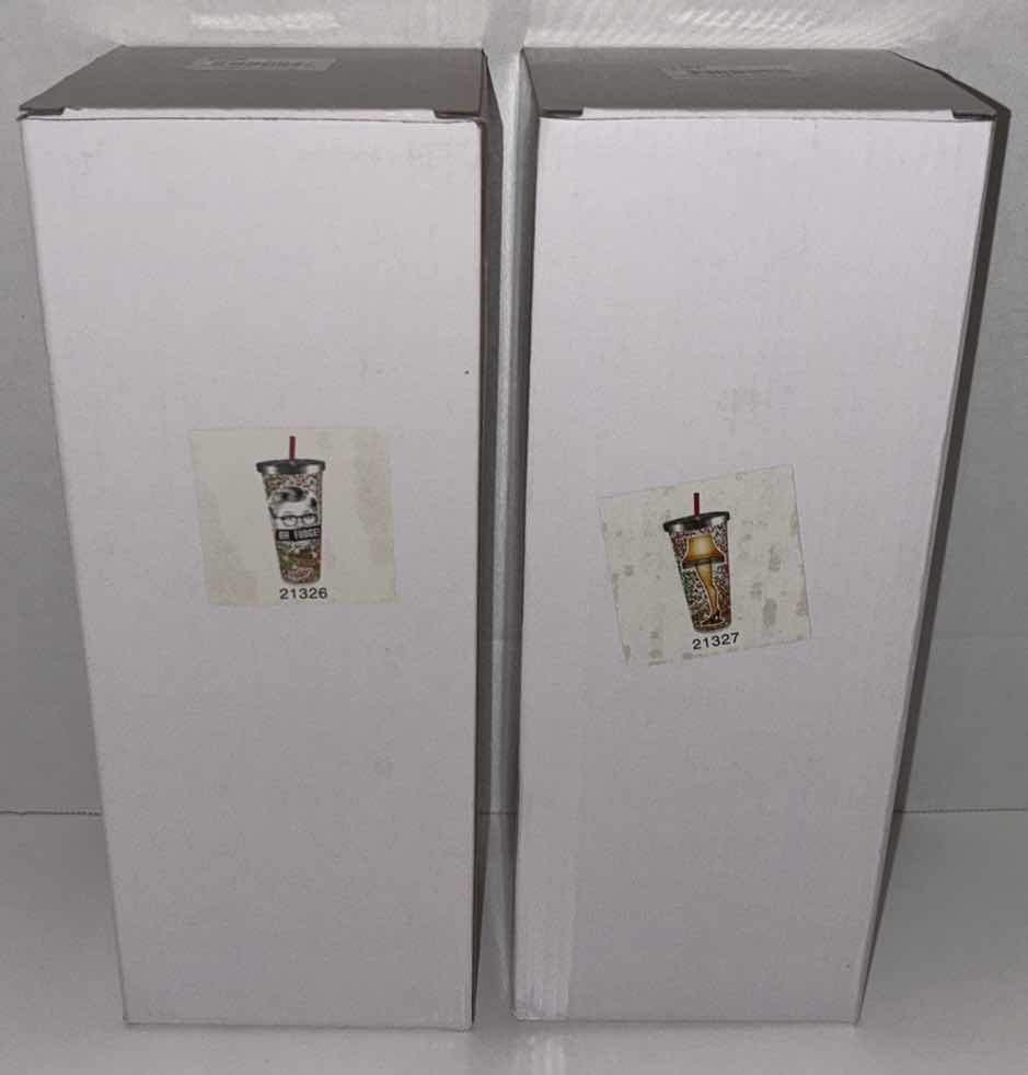 Photo 1 of NEW 2-PACK SPOONIQUES “A CHRISTMAS STORY” THEMED 20 OZ INSULATED CUPS, “OH FUDGE” & “LEG LAMP”
