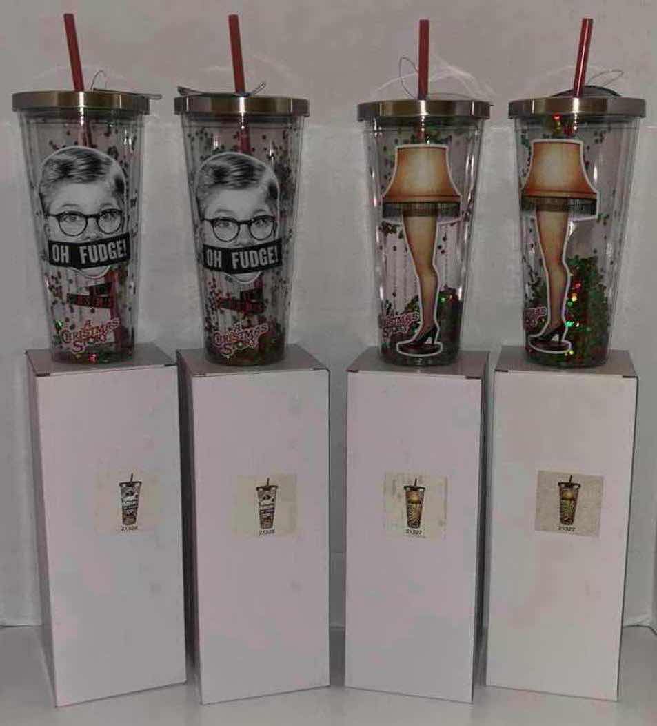 Photo 1 of NEW 4-PACK SPOONIQUES “A CHRISTMAS STORY” THEMED 20 OZ INSULATED CUPS, “OH FUDGE” (2) & “LEG LAMP” (2)