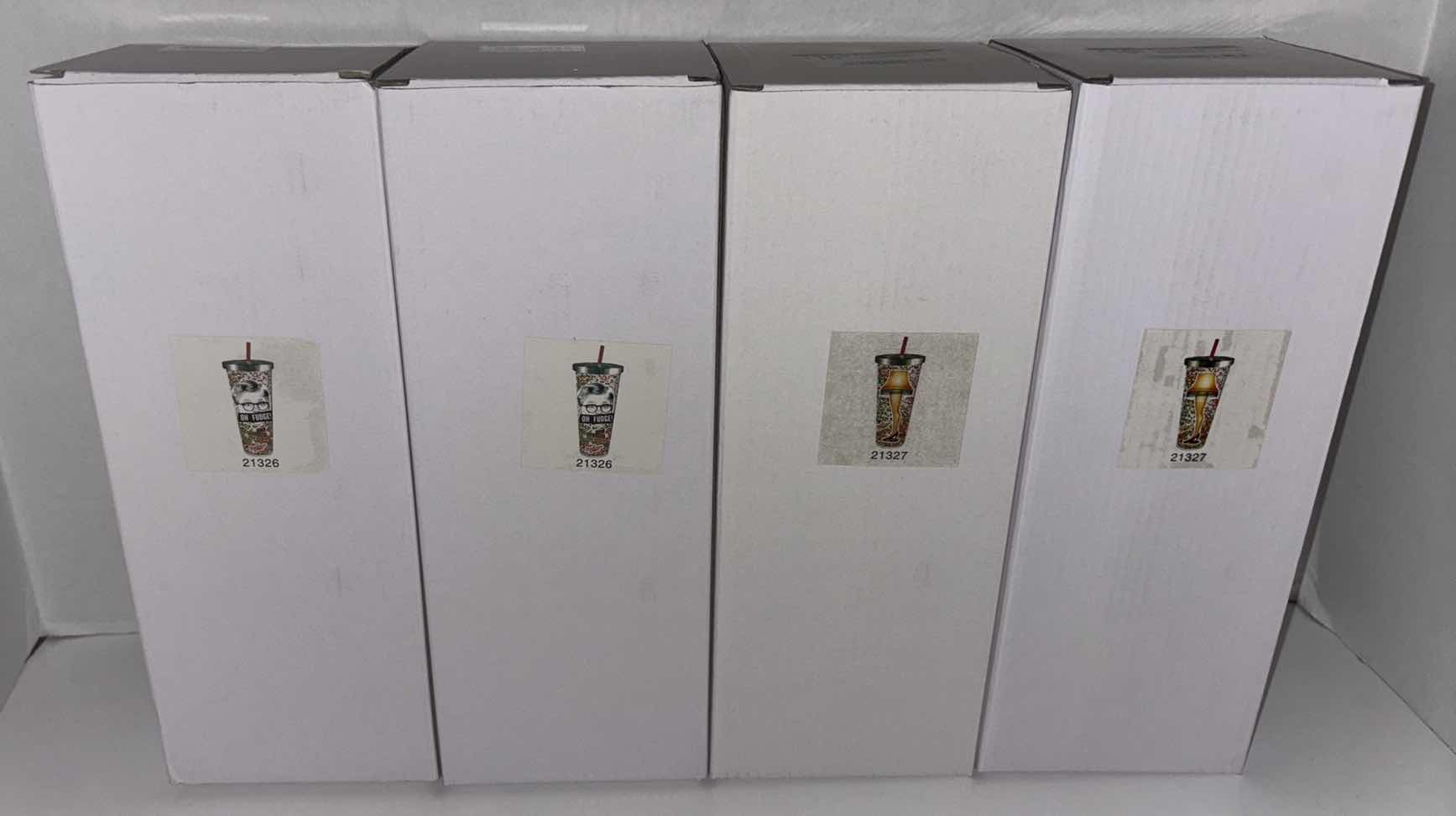 Photo 1 of NEW 4-PACK SPOONIQUES “A CHRISTMAS STORY” THEMED 20 OZ INSULATED CUPS, “OH FUDGE” (2) & “LEG LAMP” (2)