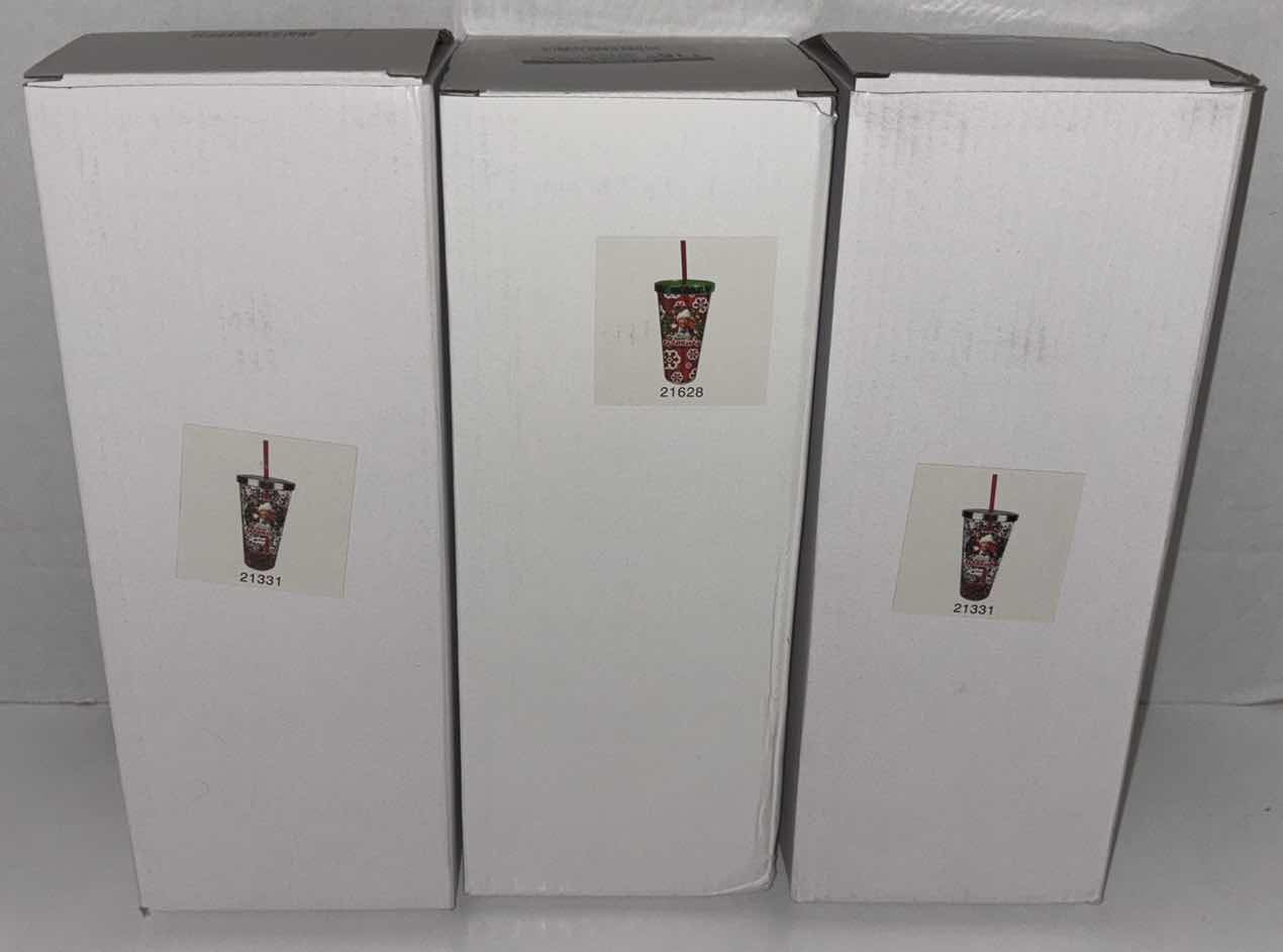 Photo 1 of NEW 3-PACK SPOONIQUES “NATIONAL LAMPOONS CHRISTMAS VACATION” THEMED 20 OZ INSULATED CUPS (2 SPARKLE “MERRY CLARKMAS”, 1 SNOWFLAKE “MERRY CLARKMAS”)