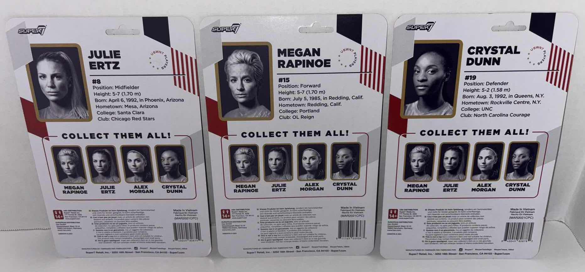 View 5 of NEW 3-PACK SUPER7 SUPERSPORTS U.S. WOMEN’S NATIONAL TEAM ACTION FIGURES, “#8 JULIE ERTZ”, “#15 MEGAN RAPINOE” & “#19 CRYSTAL DUNN”