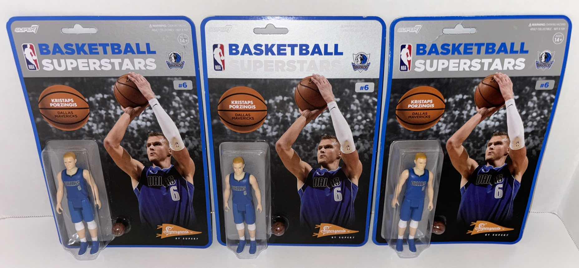 Photo 1 of NEW 3-PACK SUPER7 SUPERSPORTS BASKETBALL SUPERSTARS ACTION FIGURES, DALLAS MAVERICKS “#6 KRISTAPS PORZINGIS ”