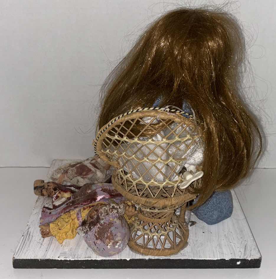 Photo 1 of CREEPY WIND-UP MUSICAL DOLL SCENE 10” X 11.75” H12”