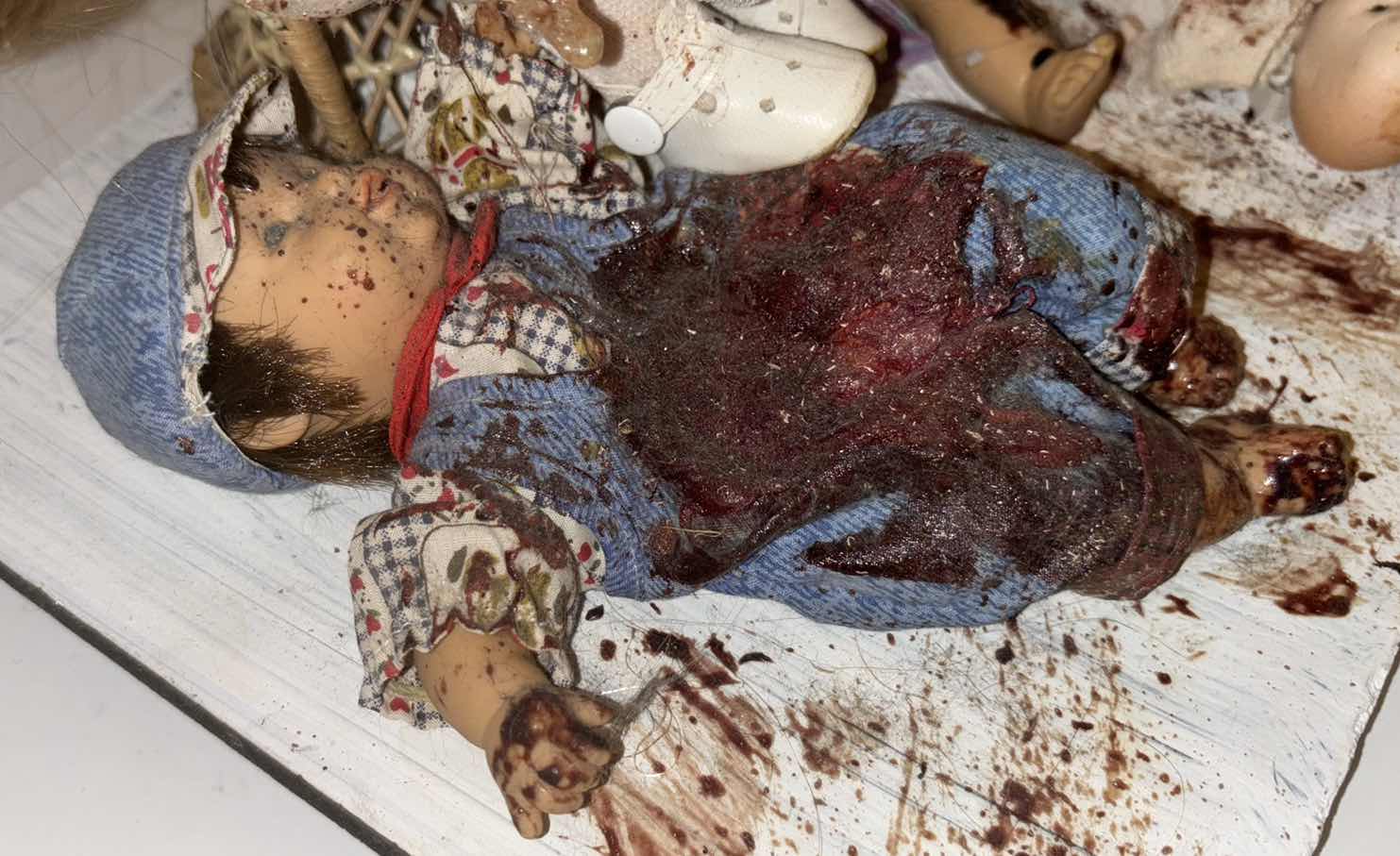 Photo 1 of CREEPY WIND-UP MUSICAL DOLL SCENE 10” X 11.75” H12”