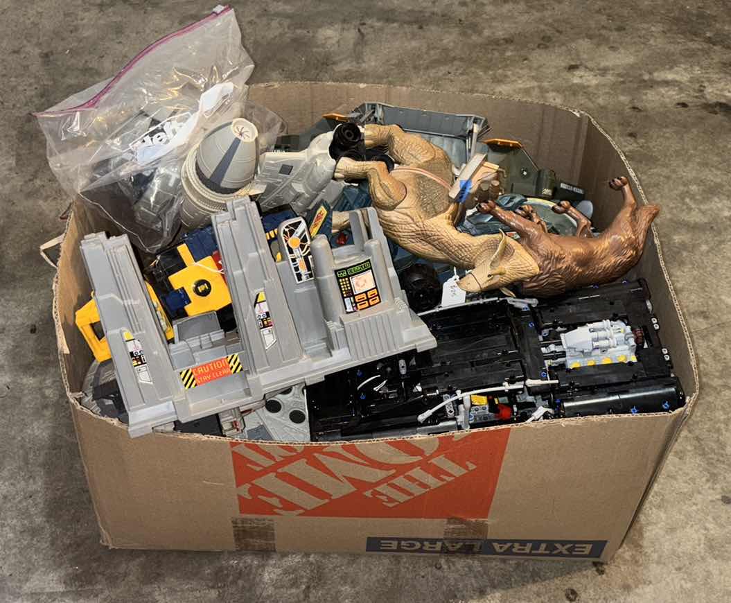 Photo 1 of BOX OF ACTION FIGURES/VEHICLES ETC (COMPLETE/INCOMPLETE) **NO RETURNS TO NELLIS**