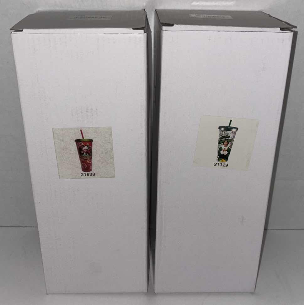 Photo 1 of NEW 2-PACK SPOONTIQUES “MERRY CLARKMAS” & "ELF" THEMED 20 OZ INSULATED CUPS