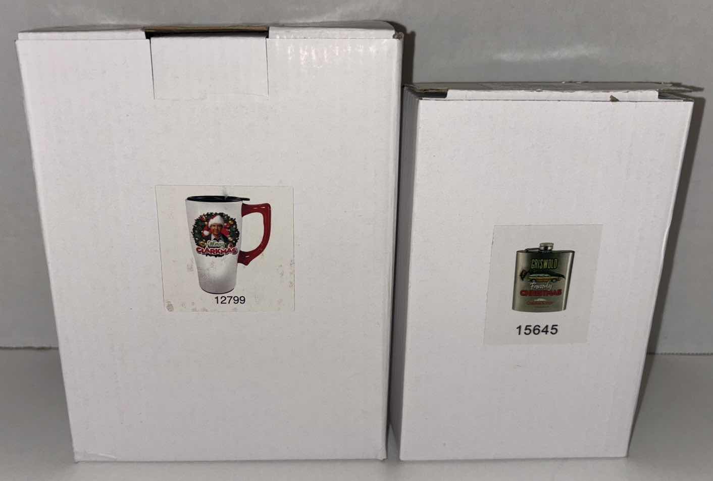 Photo 1 of NEW 2-PACK BUNDLE SPOONTIQUES NATIONAL LAMPOONS CHRISTMAS VACATION 18 OZ CERAMIC TRAVEL MUG W/HANDLE & SILVER 7 OZ HIP FLASK