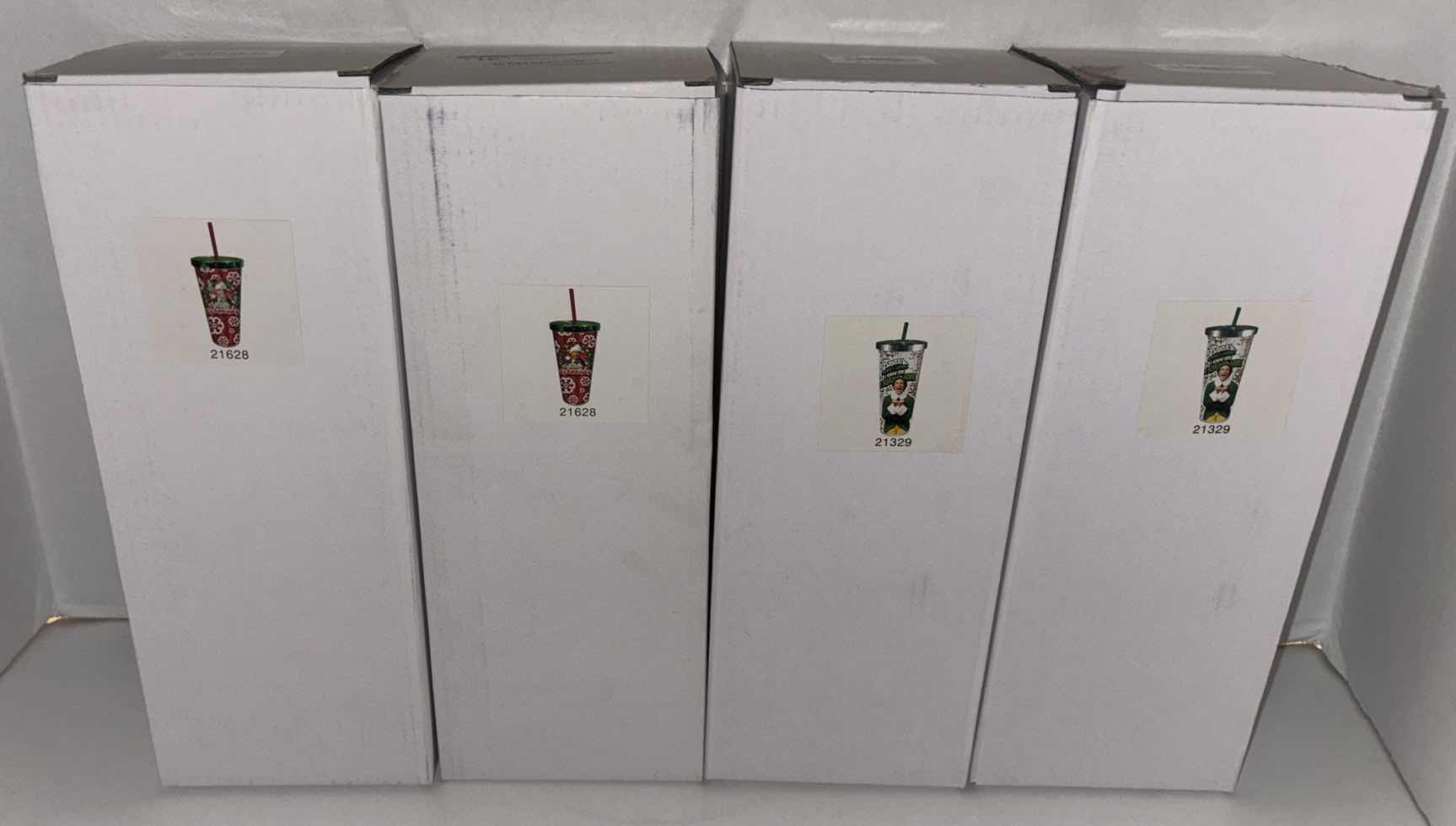 Photo 1 of NEW 4-PACK BUNDLE SPOONTIQUES “MERRY CLARKMAS” (2) & "ELF" (2)THEMED 20 OZ INSULATED CUPS