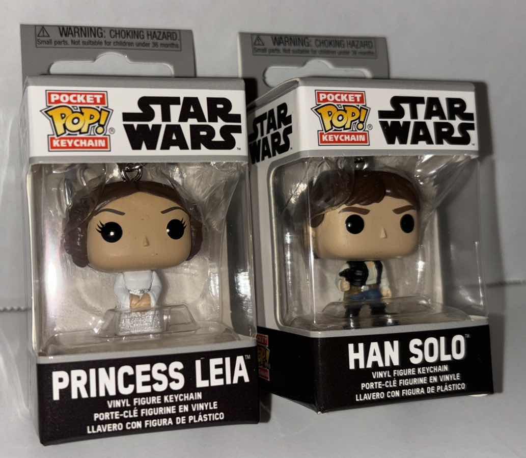 Photo 1 of NEW 12-PACK FUNKO POP!
STAR WARS POCKET POP VINYL FIGURE KEYCHAIN, "PRINCESS LEIA" (6) & "HAN SOLO" (6)