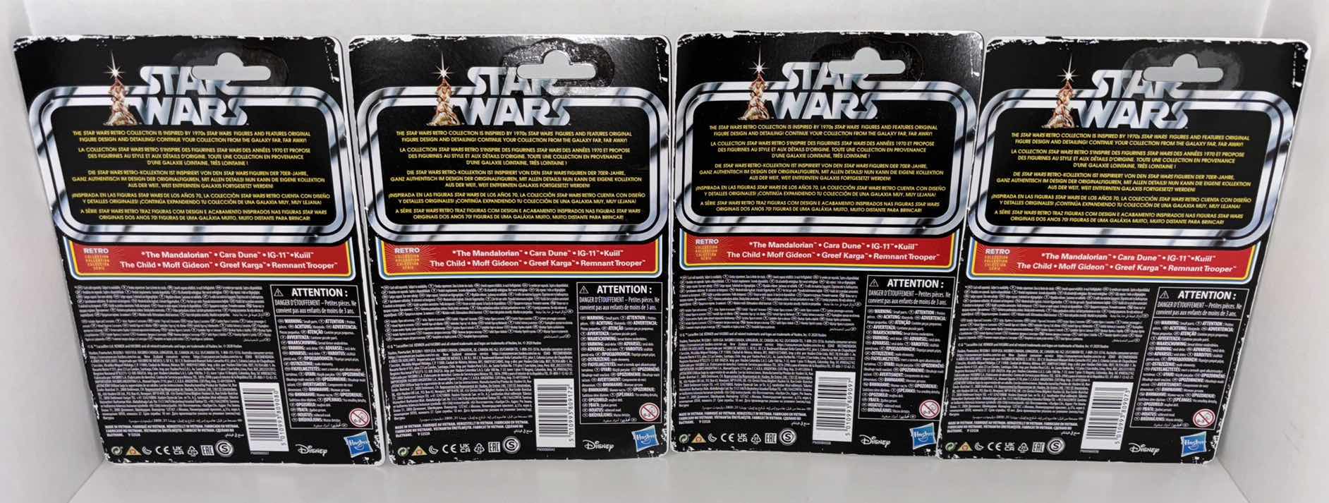 Photo 1 of NEW ASSORTED 4-PACK HASBRO KENNER STAR WARS THE RETRO COLLECTION ACTION FIGURE & ACCESSORIES, THE
MANDALORIAN “CARA DUNE, GREEF KARGA, IG-11, THE MANDALORIAN”