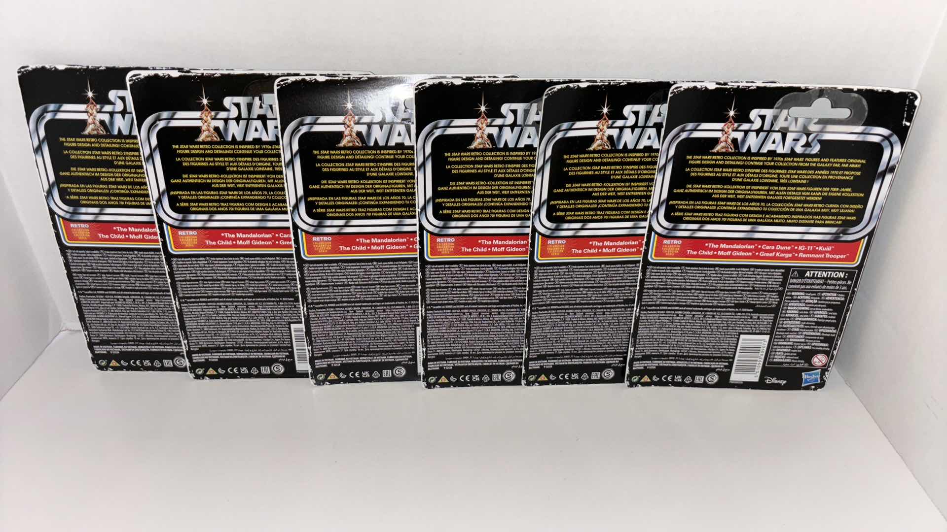 Photo 1 of NEW ASSORTED 6-PACK HASBRO KENNER STAR WARS THE MANDALORIAN RETRO COLLECTION ACTION FIGURE & ACCESSORIES, “CARA DUNE, GREEF KARGA, IG-11, KUIIL, MOFF GIDEON, THE MANDALORIAN”