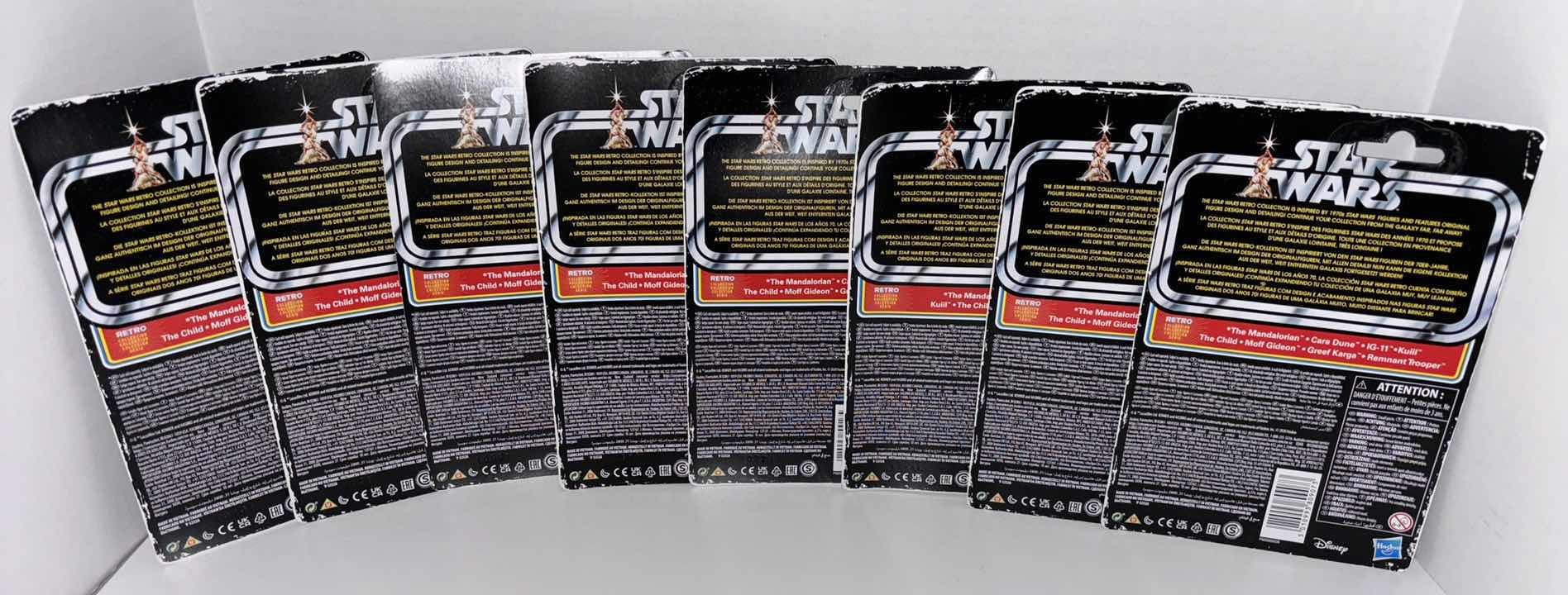 Photo 1 of NEW ASSORTED 8-PACK CASE HASBRO KENNER STAR WARS THE RETRO COLLECTION ACTION FIGURE & ACCESSORIES, "THE
MANDALORIAN ASSORTED SET OF
8"