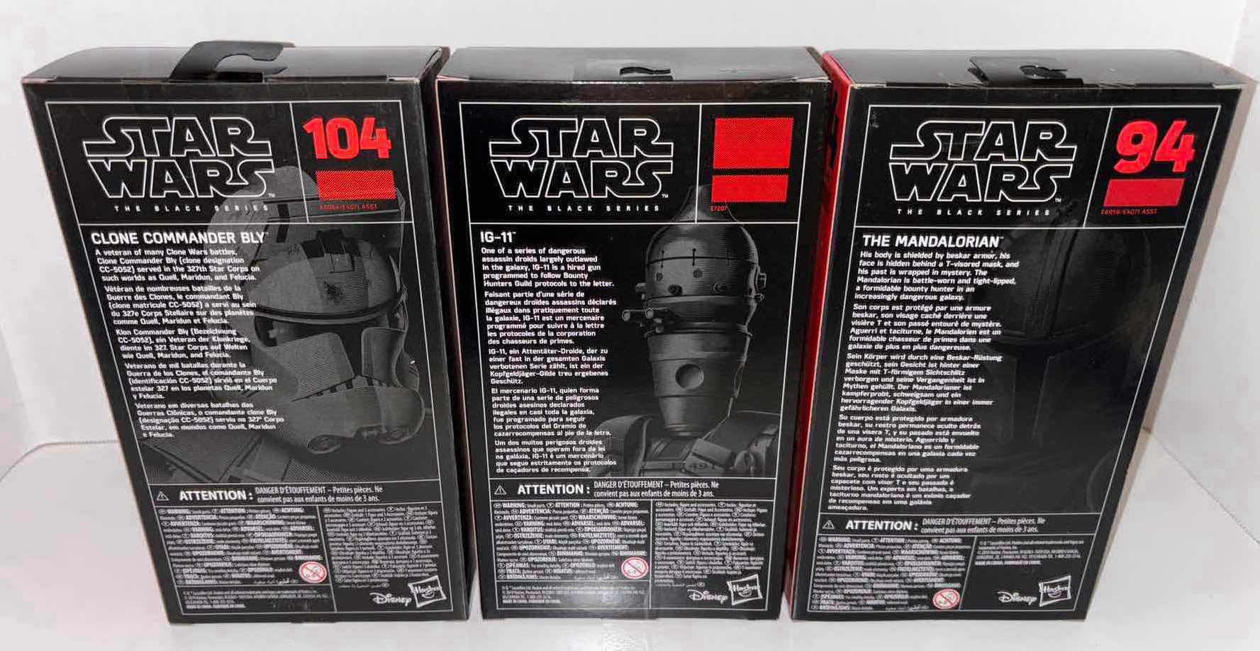 Photo 1 of NEW ASSORTED 6-PACK HASBRO STAR WARS THE BLACK SERIES ACTION FIGURE & ACCESSORIES, "CLONE COMMANDER BLY (2), IG-11 (2), & THE MANDALORIAN (2)”