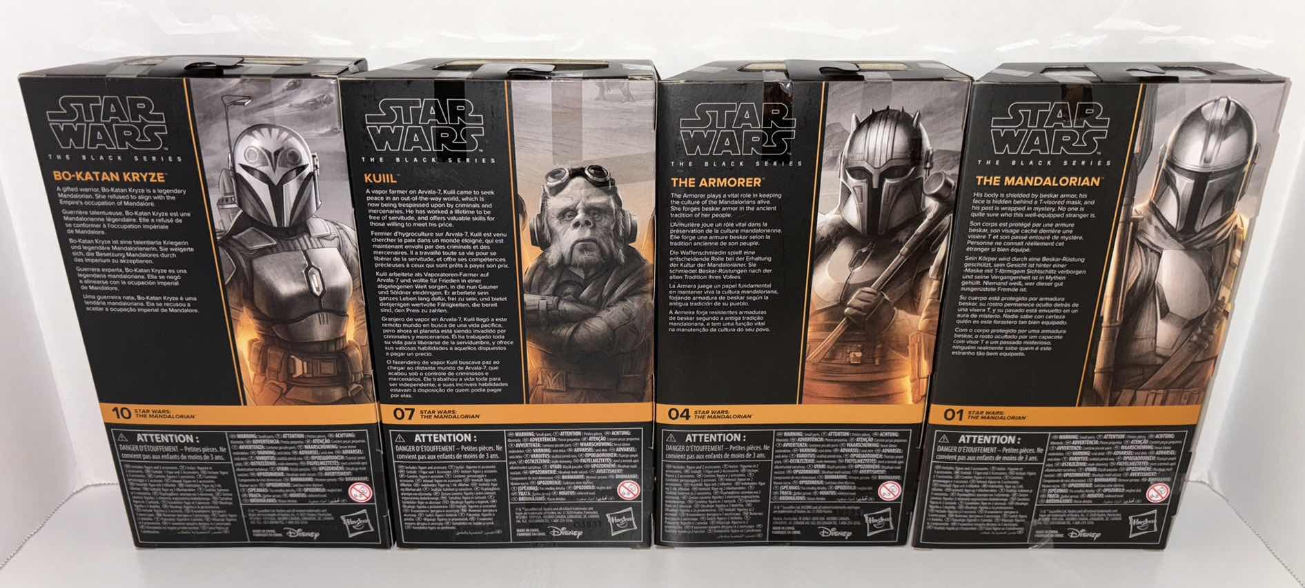 Photo 1 of NEW ASSORTED 4-PACK HASBRO STAR WARS THE BLACK SERIES THE MANDALORIAN ACTION FIGURE & ACCESSORIES, "BO-KATAN KRYZE, KUIIL, THE ARMORER, THE MANDALORIAN"