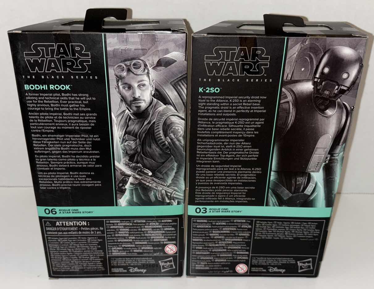 Photo 1 of NEW 2-PACK HASBRO STAR WARS THE BLACK SERIES ACTION FIGURE & ACCESSORIES, ROGUE ONE: A STAR WARS STORY “BODHI ROOK” & “K-2SO”