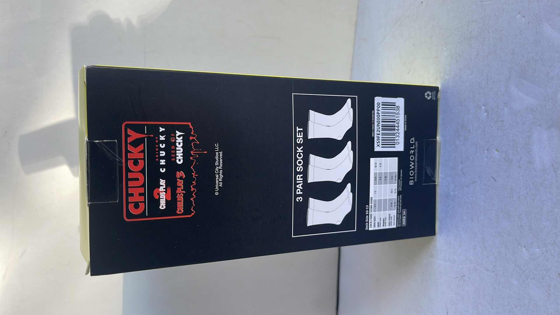 Photo 1 of NIB BIOWORLD CHUCKY CREW SOCKS (3) MSRP $12.99
