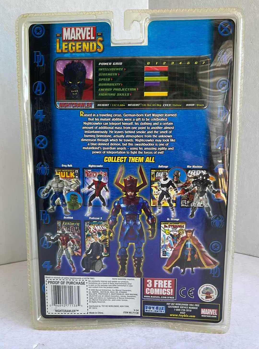 Photo 1 of NIB 2005 MARVEL LEGENDS NIGHTCRAWLER GALACTUS SERIES WITH COMIC MSRP $59.99