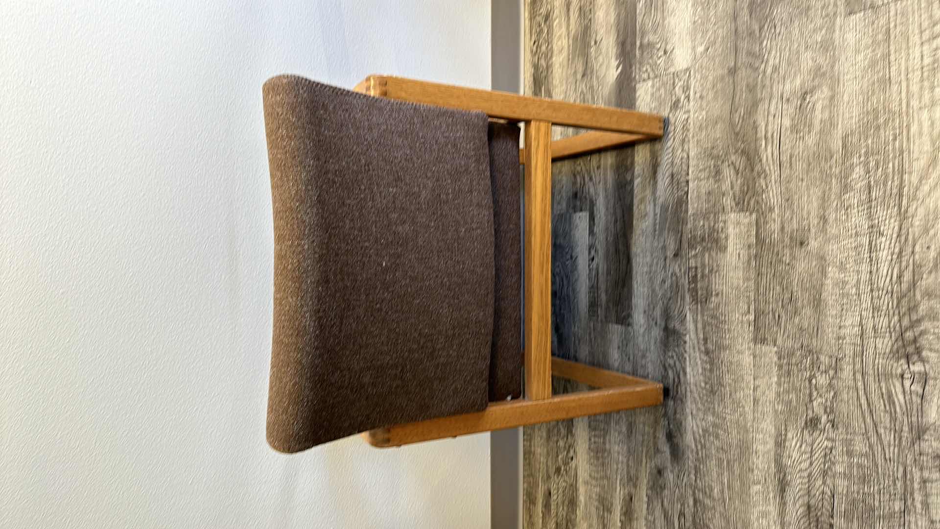 Photo 1 of 2-OAK TRIMMED W UPHOLSTERY ARM CHAIRS