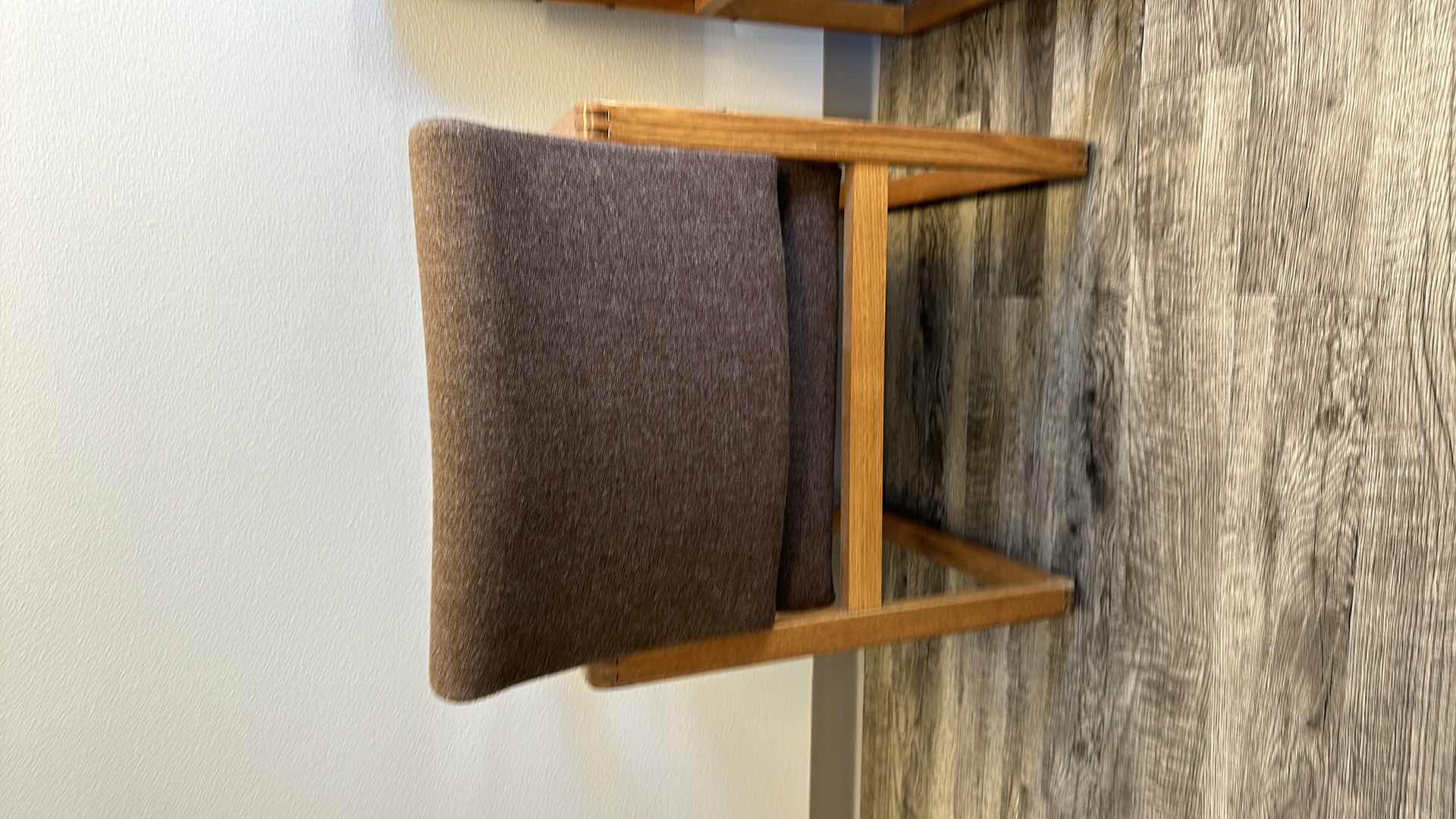 Photo 1 of 2-OAK TRIMMED W UPHOLSTERY ARM CHAIRS