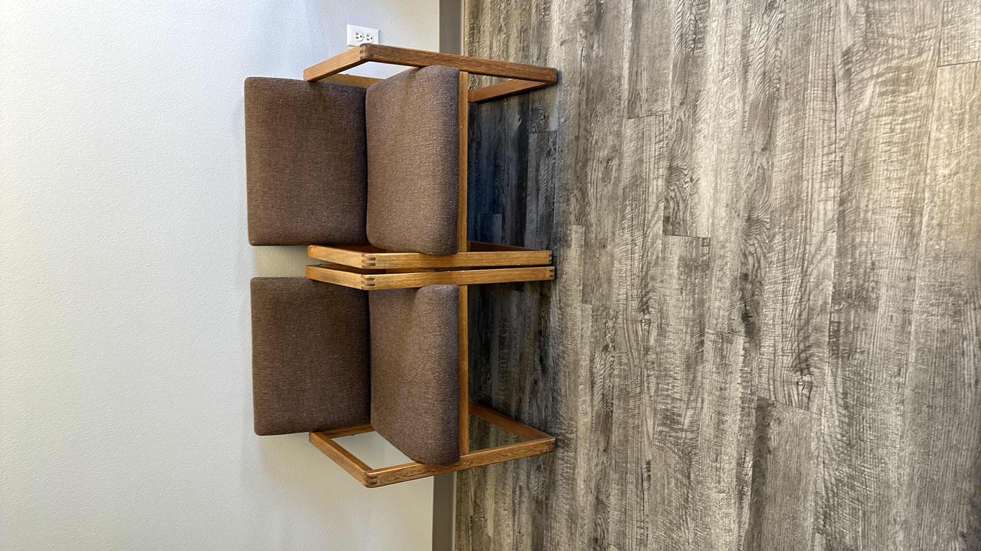 Photo 1 of 2-OAK TRIMMED W UPHOLSTERY ARM CHAIRS