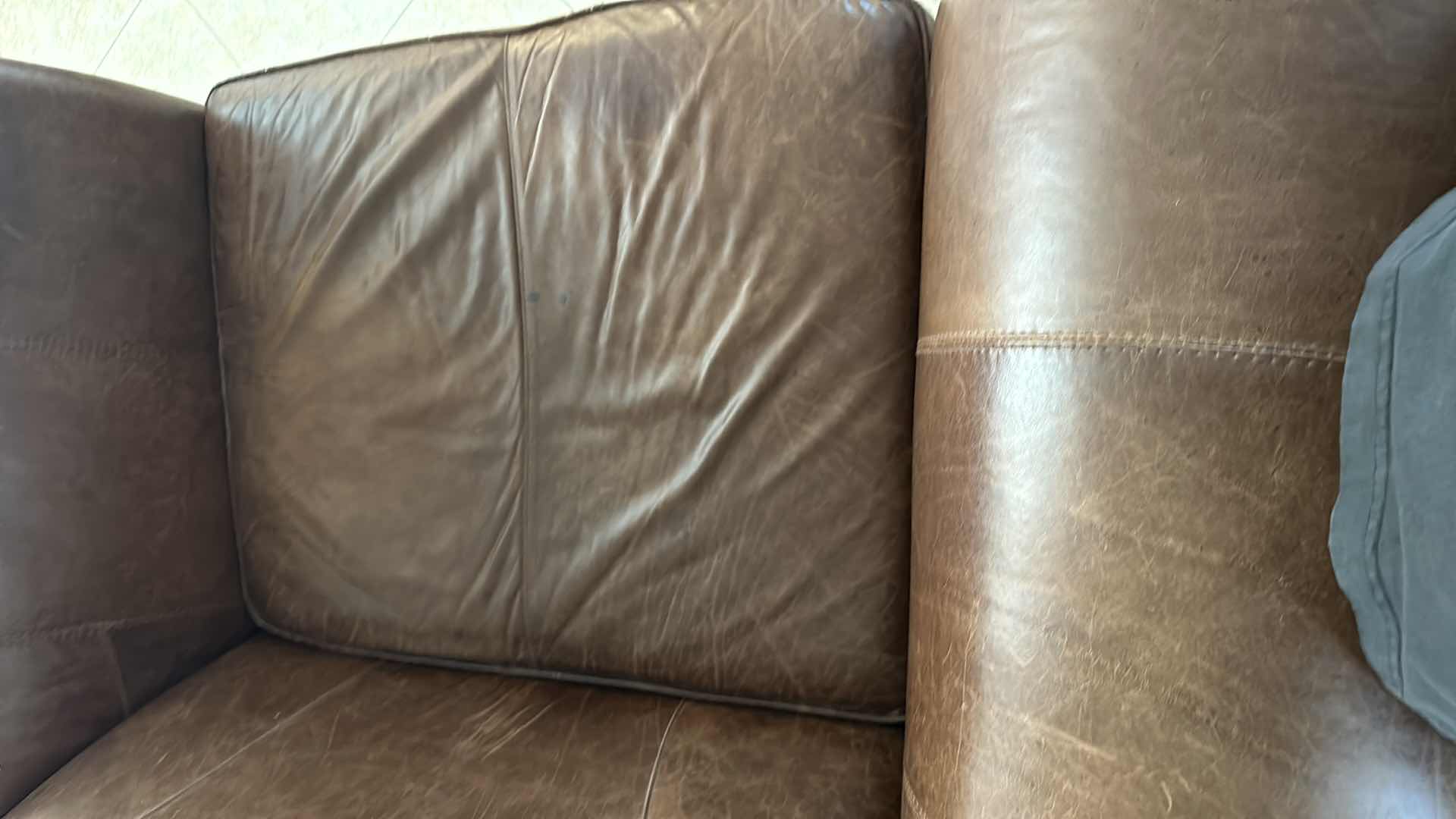 View 6 of BROWN LEATHER W ORNATE CHERRY TRIM OVERSIZED ARM CHAIR