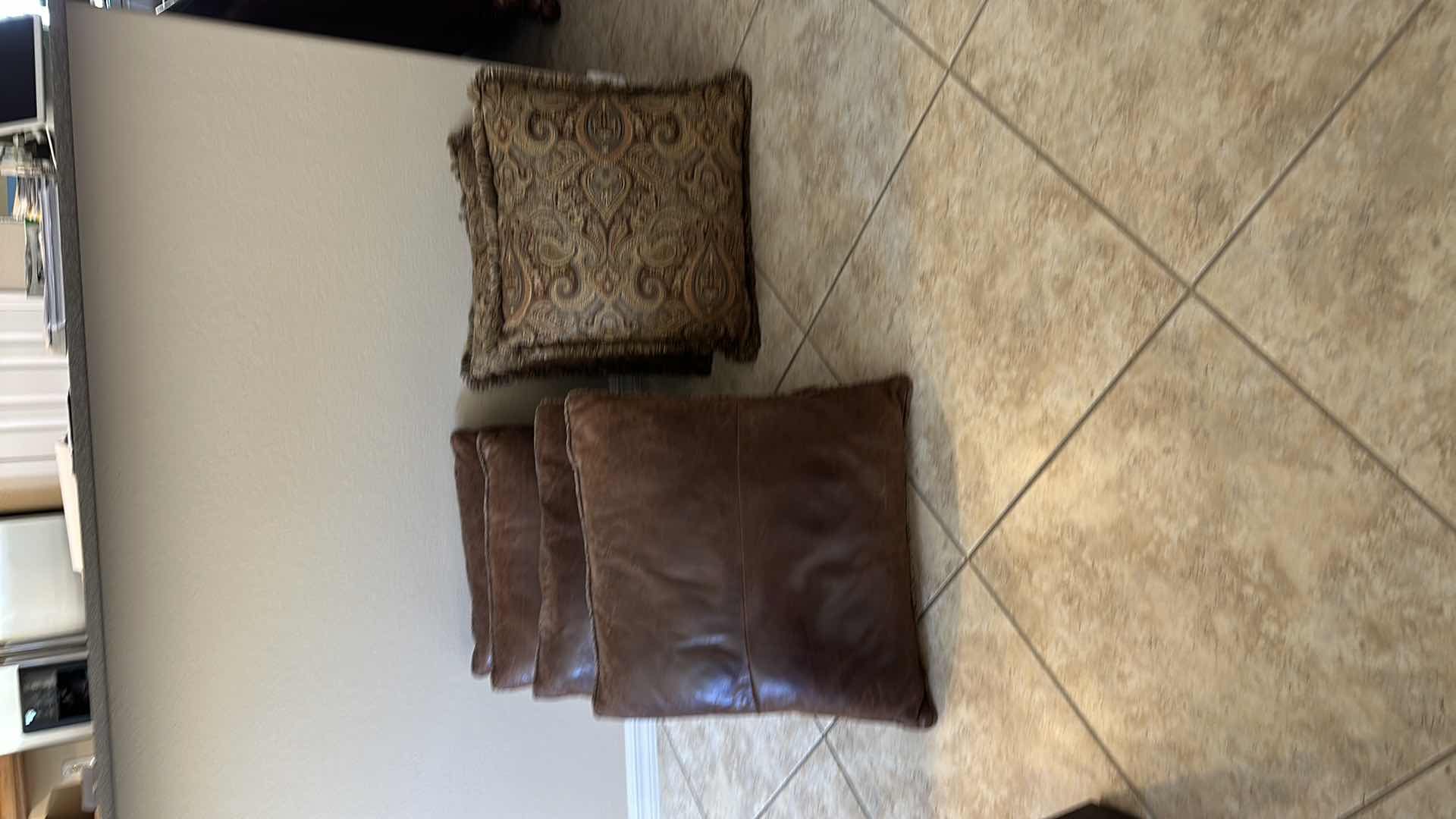 Photo 1 of ACCENT PILLOWS LEATHER AND FABRIC FOUR PCS AND TWO FABRIC PILLOWS