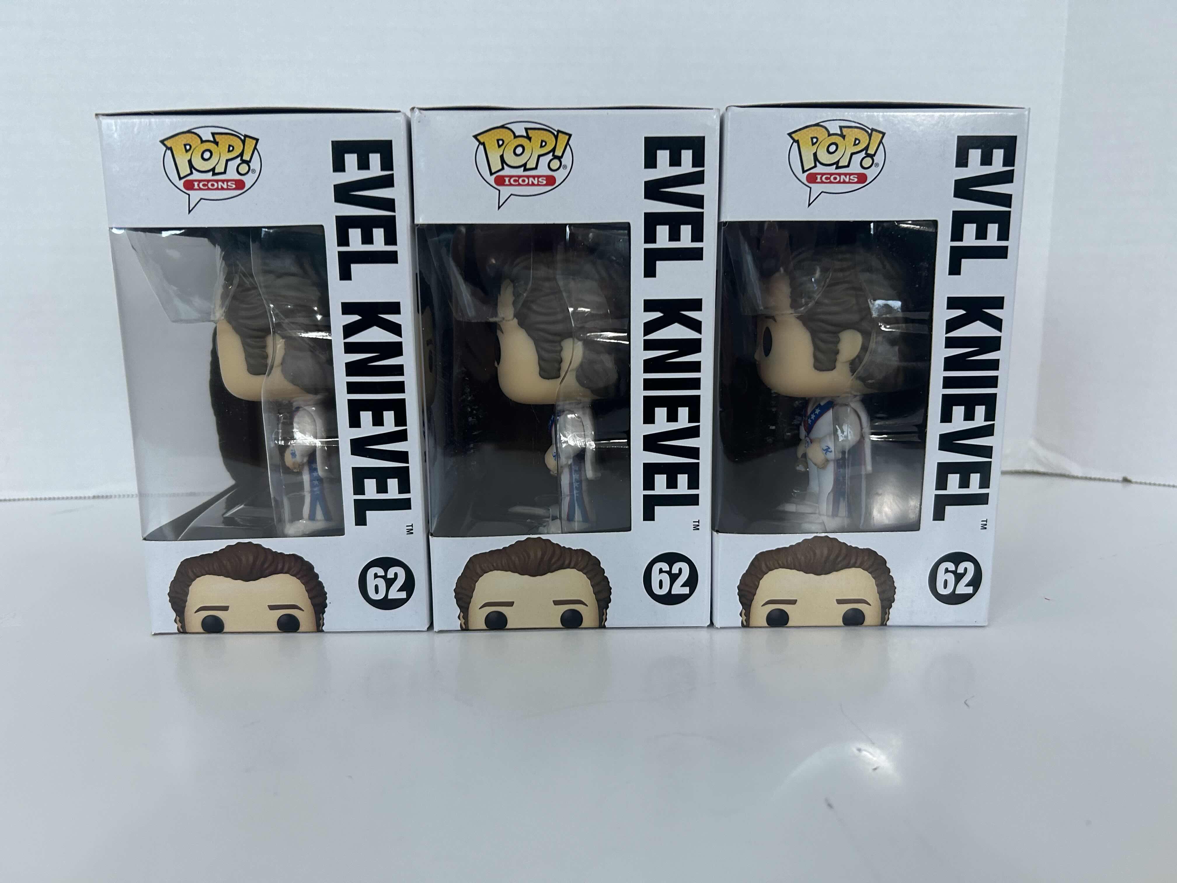 Photo 1 of FUNKO POP! EVEL KNIEVEL #62 
LOT OF 3